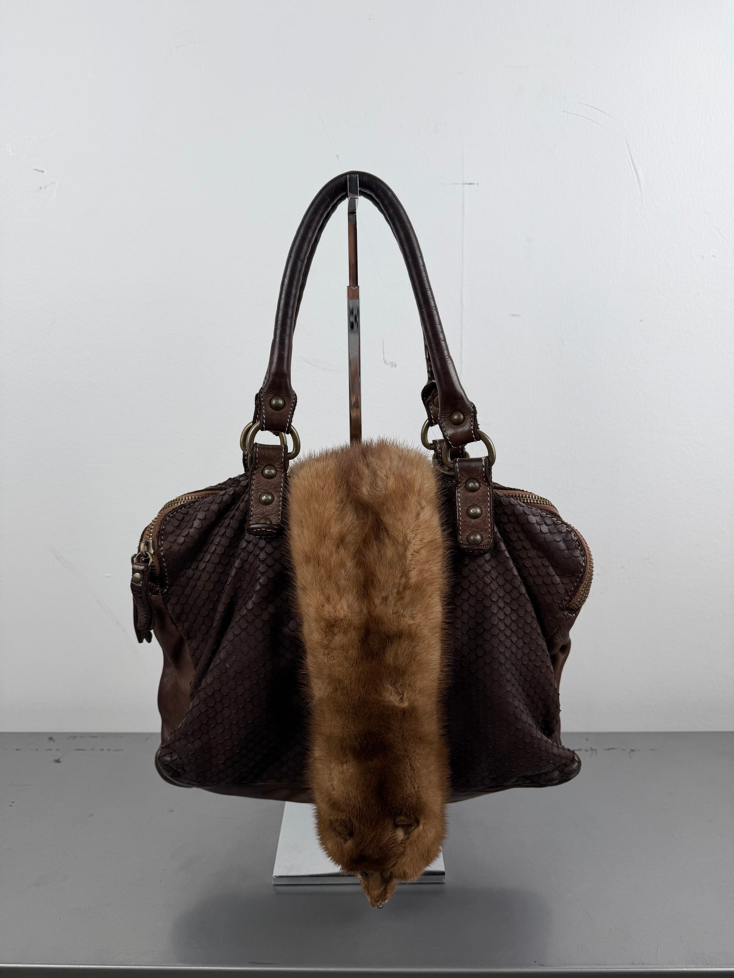 ‘Nina’ 1of1 Leather Fur Stole Handbag