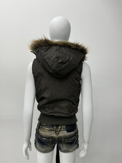 'Sanne' Green Fur Trim Vest