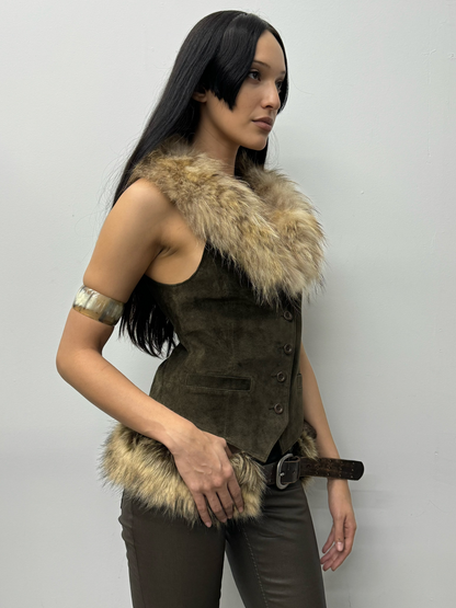 Suede and Fur Trim Vest