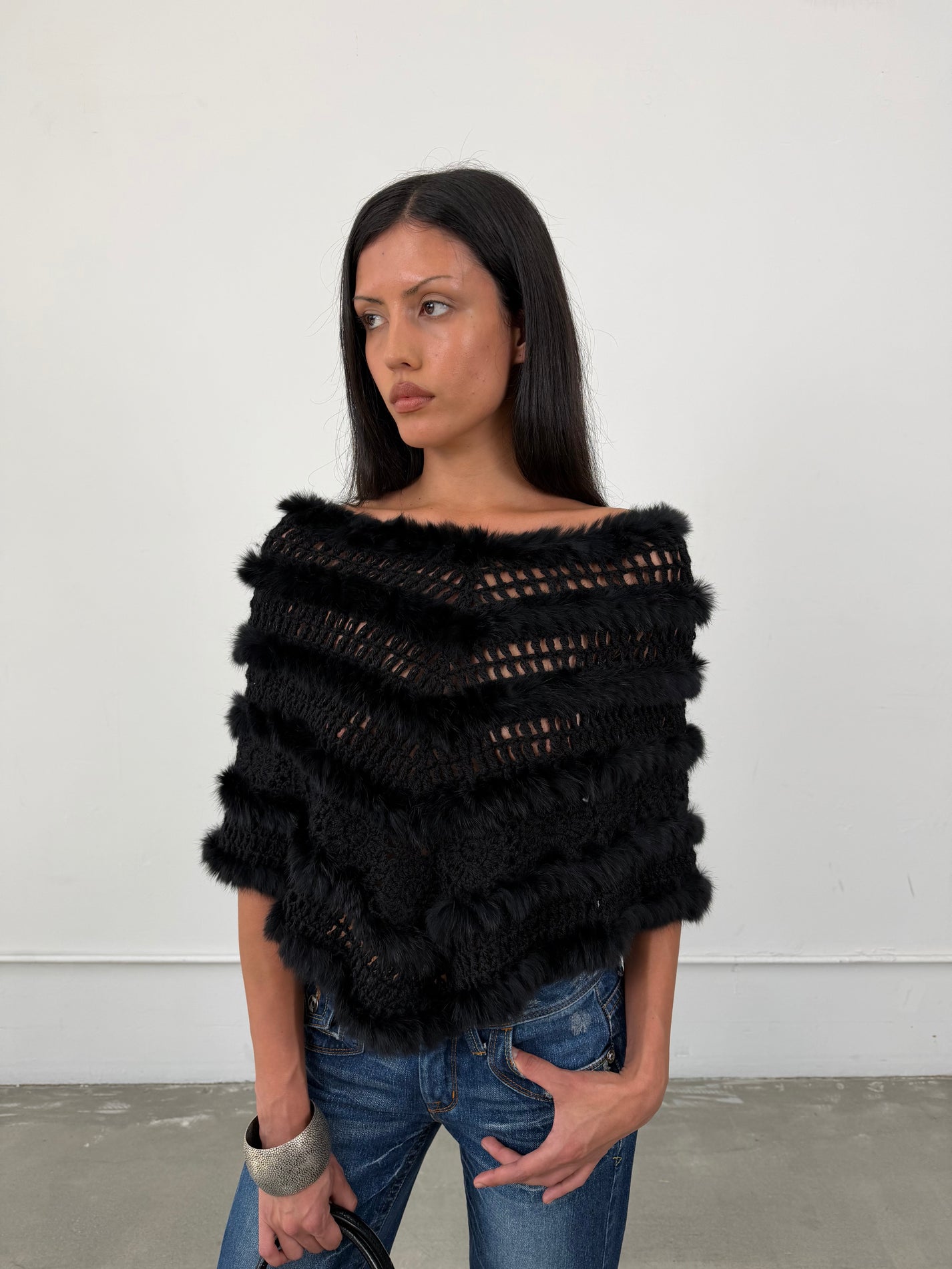 ‘Glauce’ Rabbit Fur Poncho