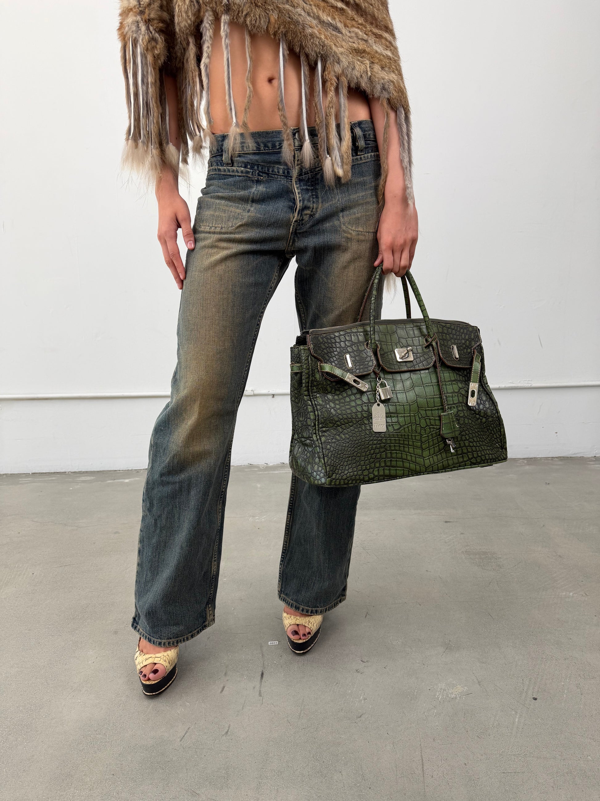 Embossed Animal Print Firkin Handbag