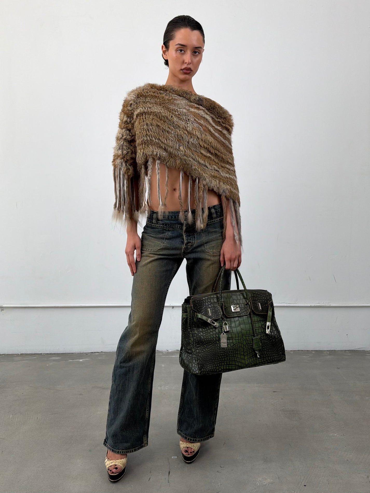 Embossed Animal Print Firkin Handbag