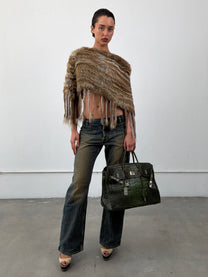 Embossed Animal Print Firkin Handbag