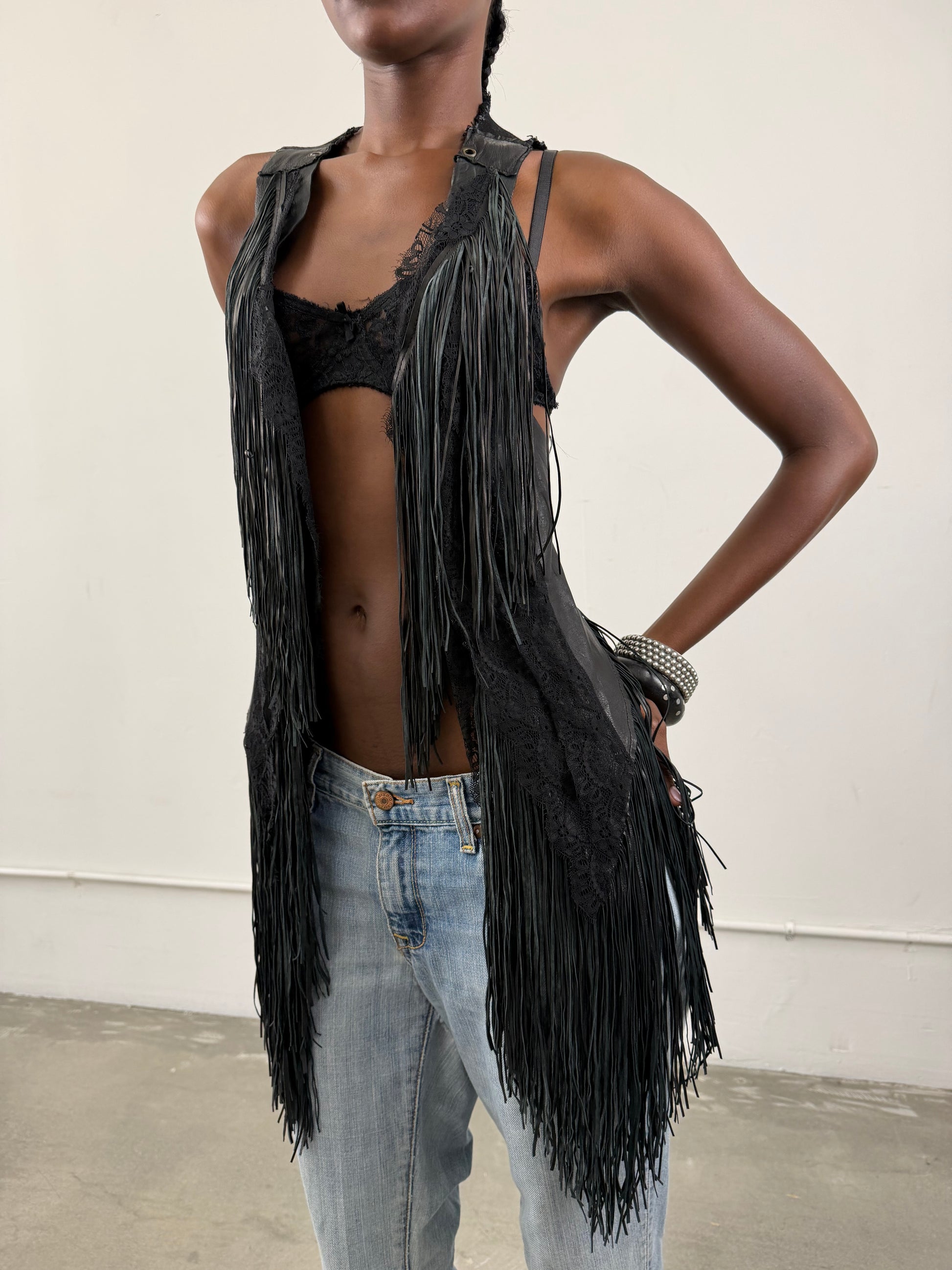 'Nausicaa' Leather Fringe Vest