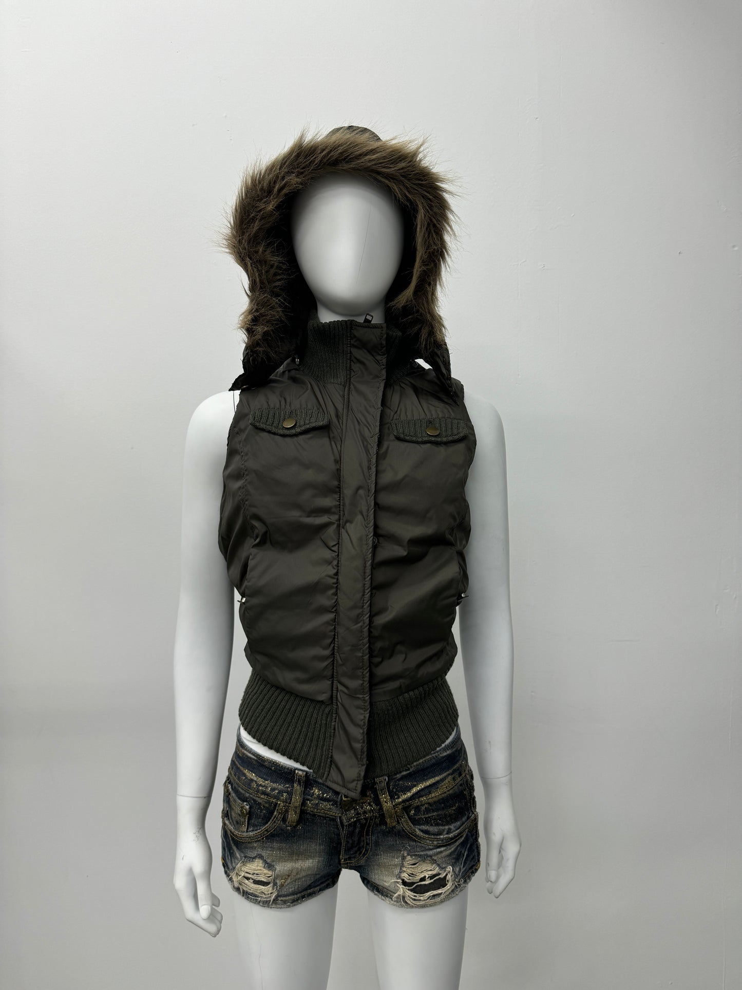 'Sanne' Green Fur Trim Vest