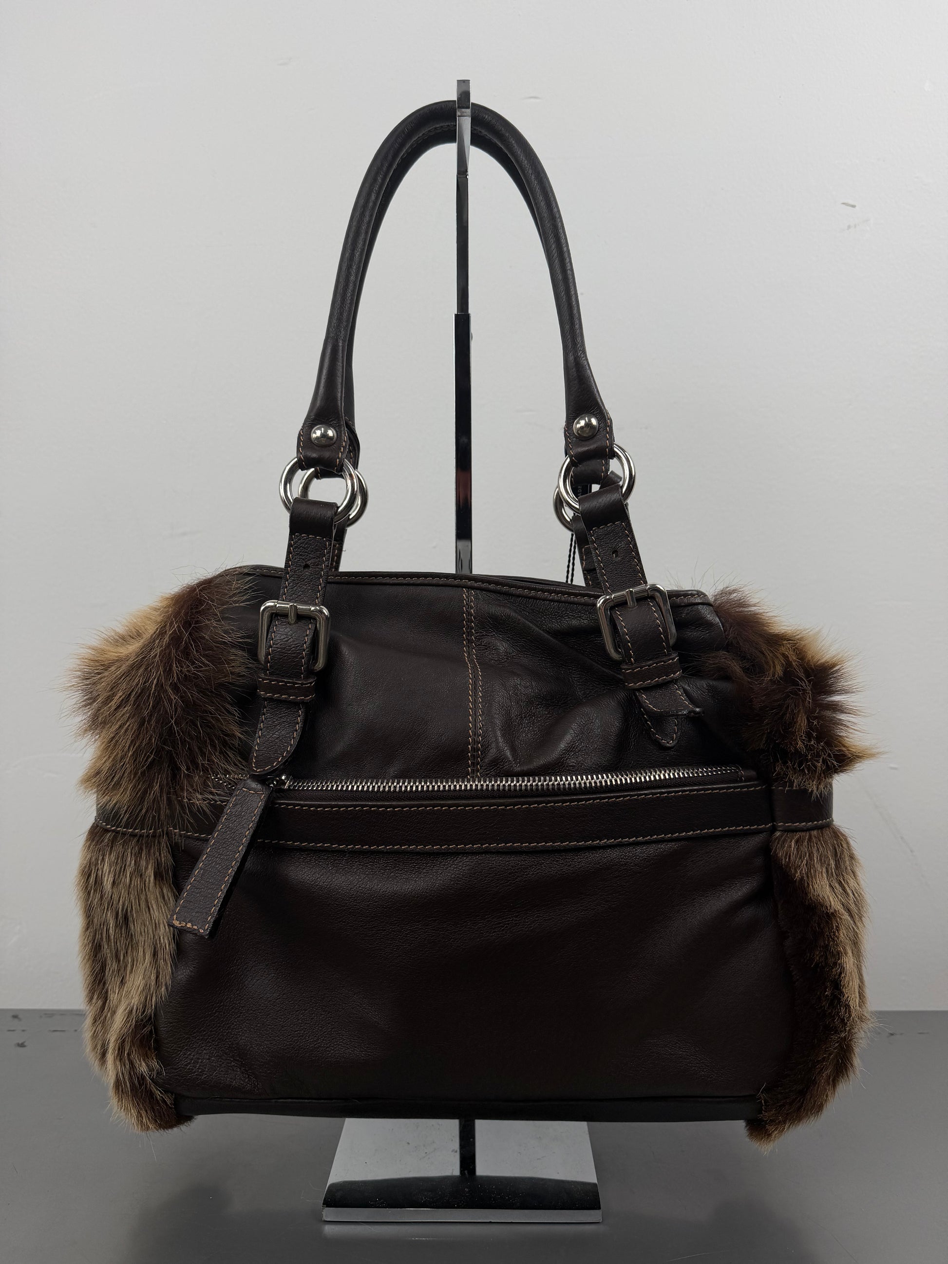 ‘Sara’ Italian Leather &amp; Fur Handbag