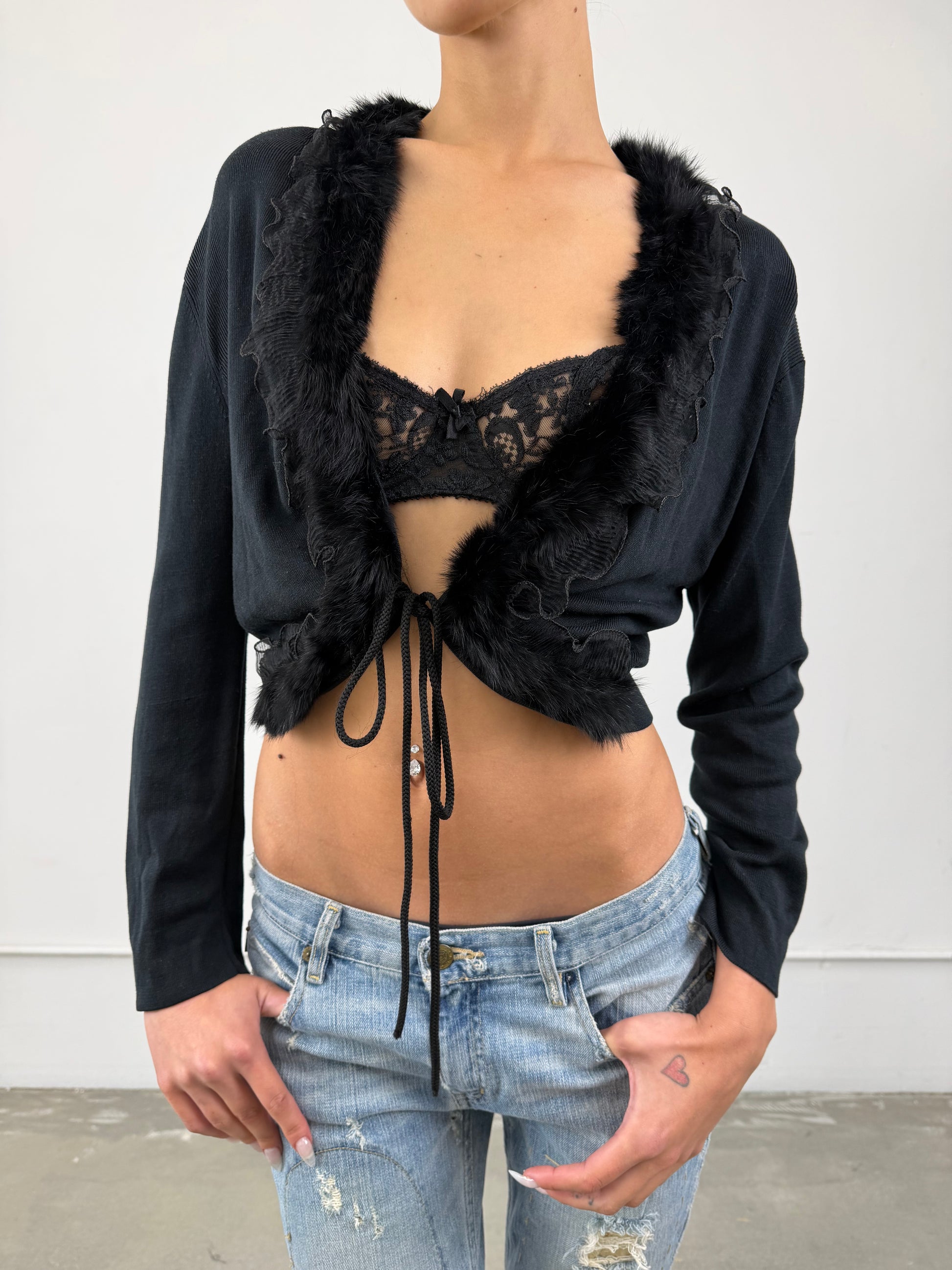 'Nyx' Rabbit Fur Trim Cardigan