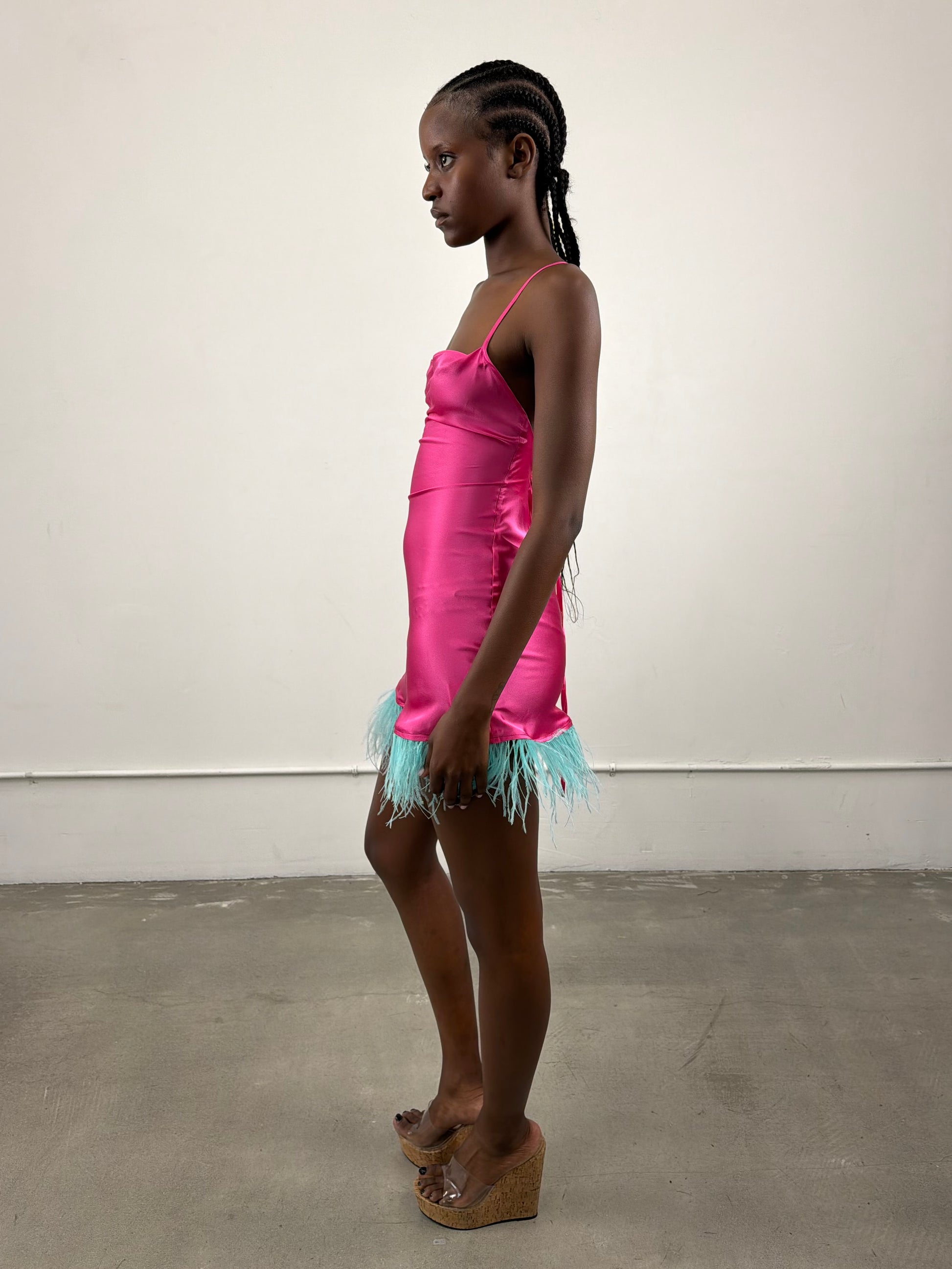 1of1 By 925 Ostrich Feather Slip Dress