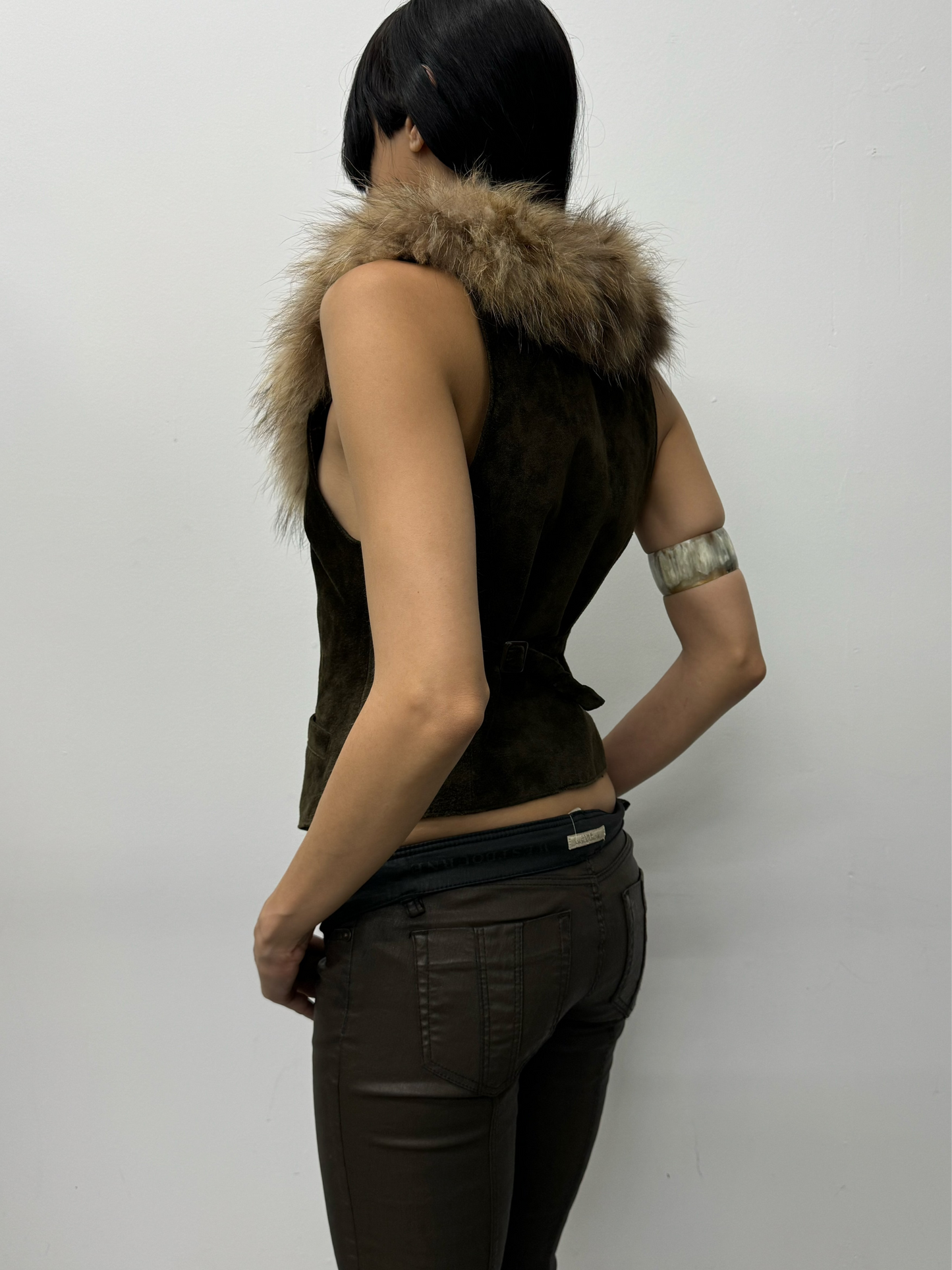 Suede and Fur Trim Vest