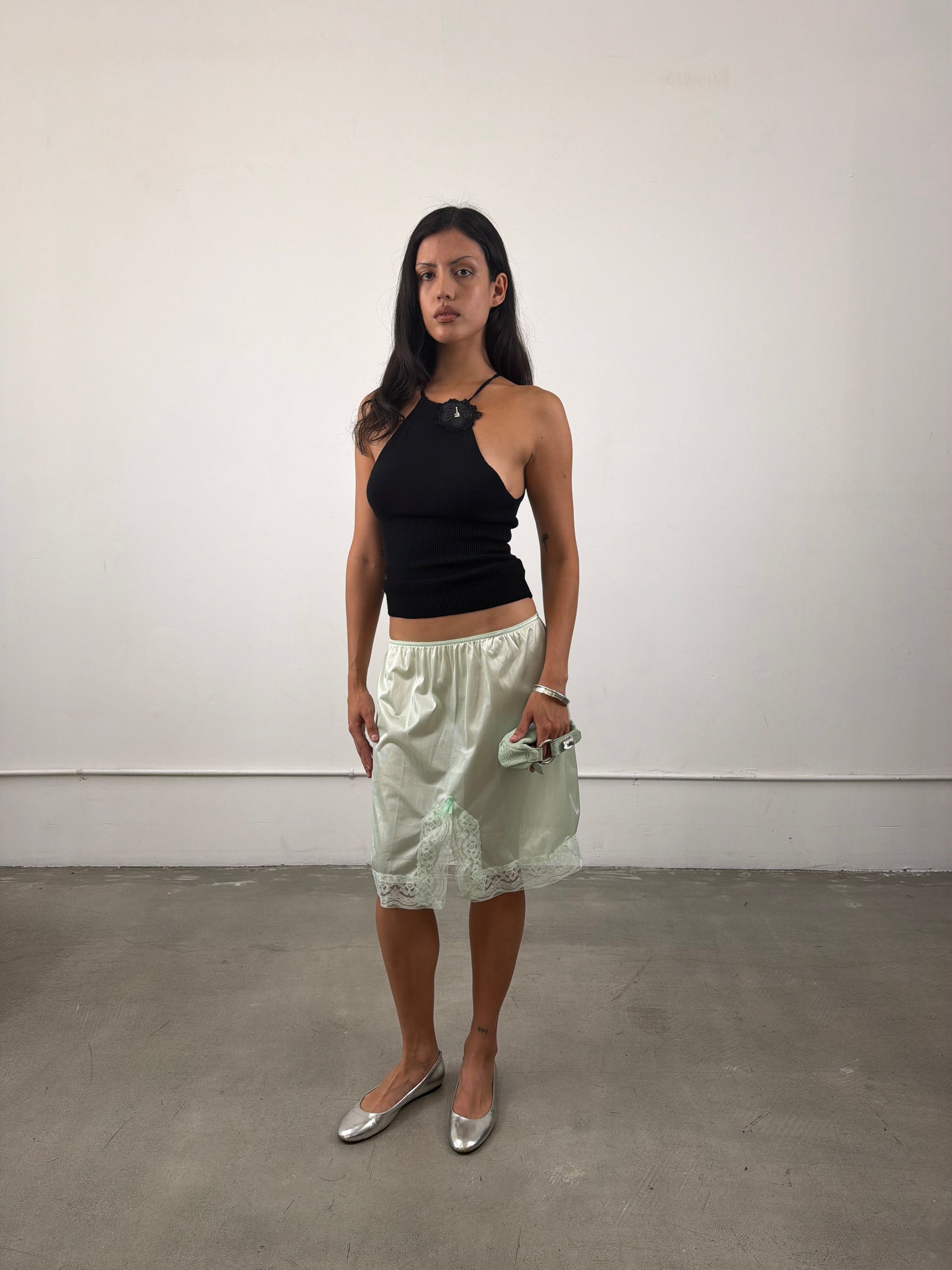 ‘Odessa’ Mint Lace Slip Skirt