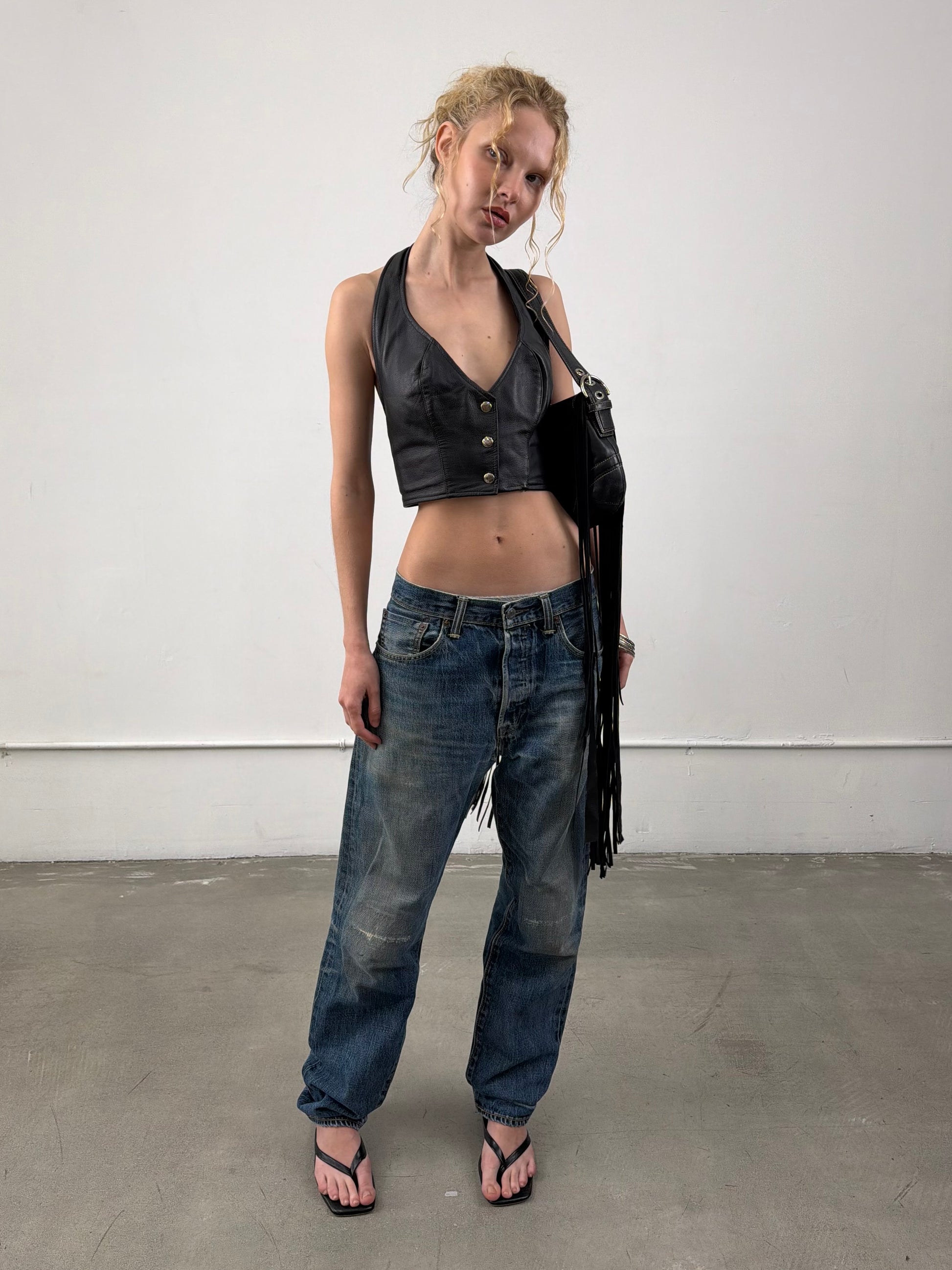 ‘Aster’ Leather Halter Top