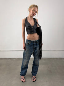 ‘Aster’ Leather Halter Top
