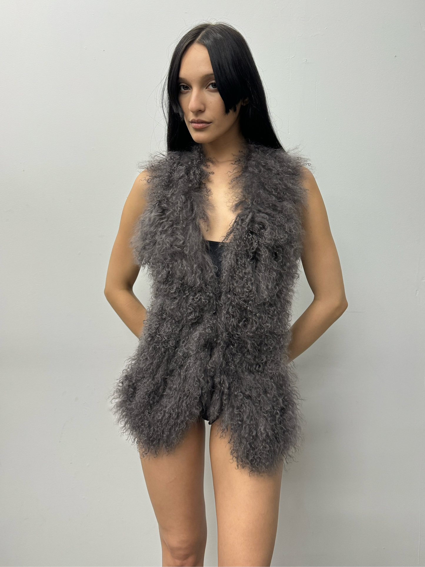 'Selvi' Grey Mongolian Vest