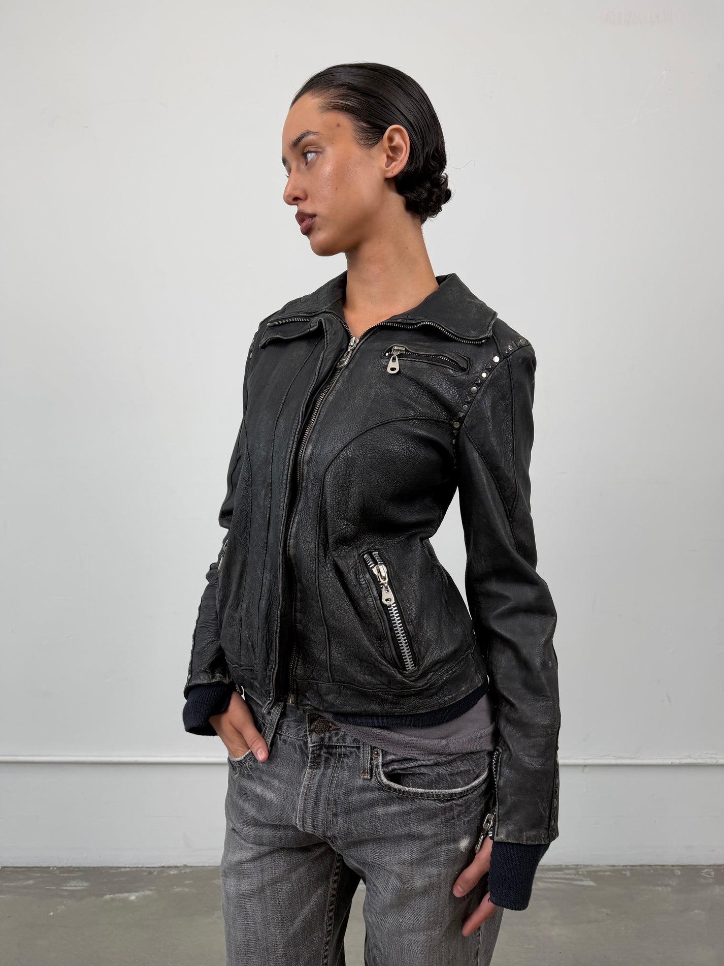 ‘Sabina’ Studded Leather Jacket