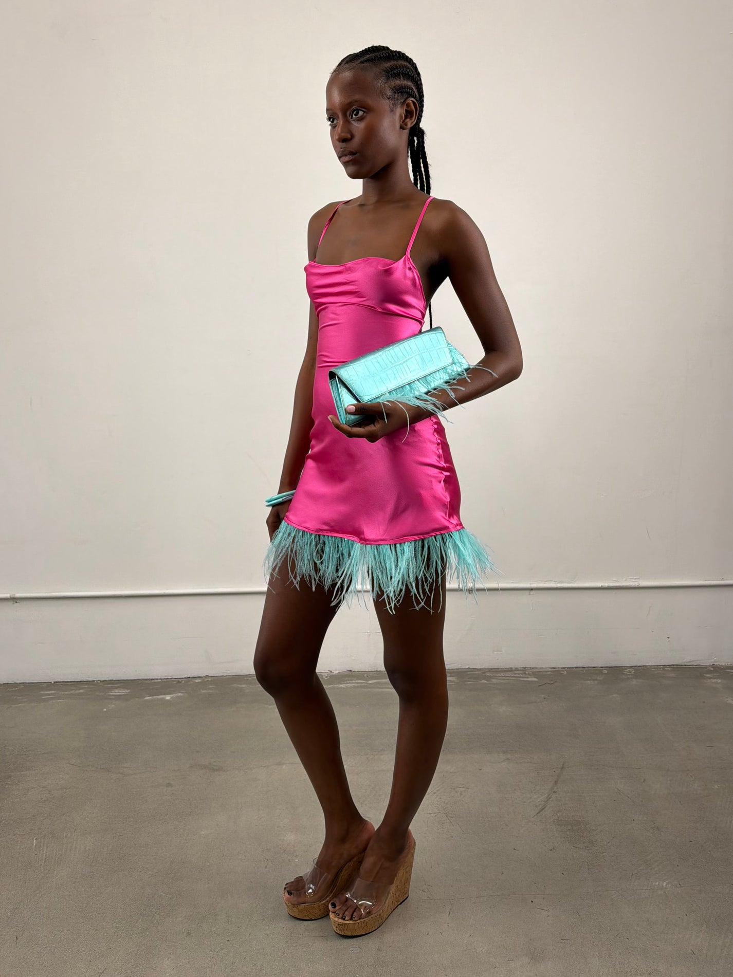 1of1 By 925 Ostrich Feather Slip Dress