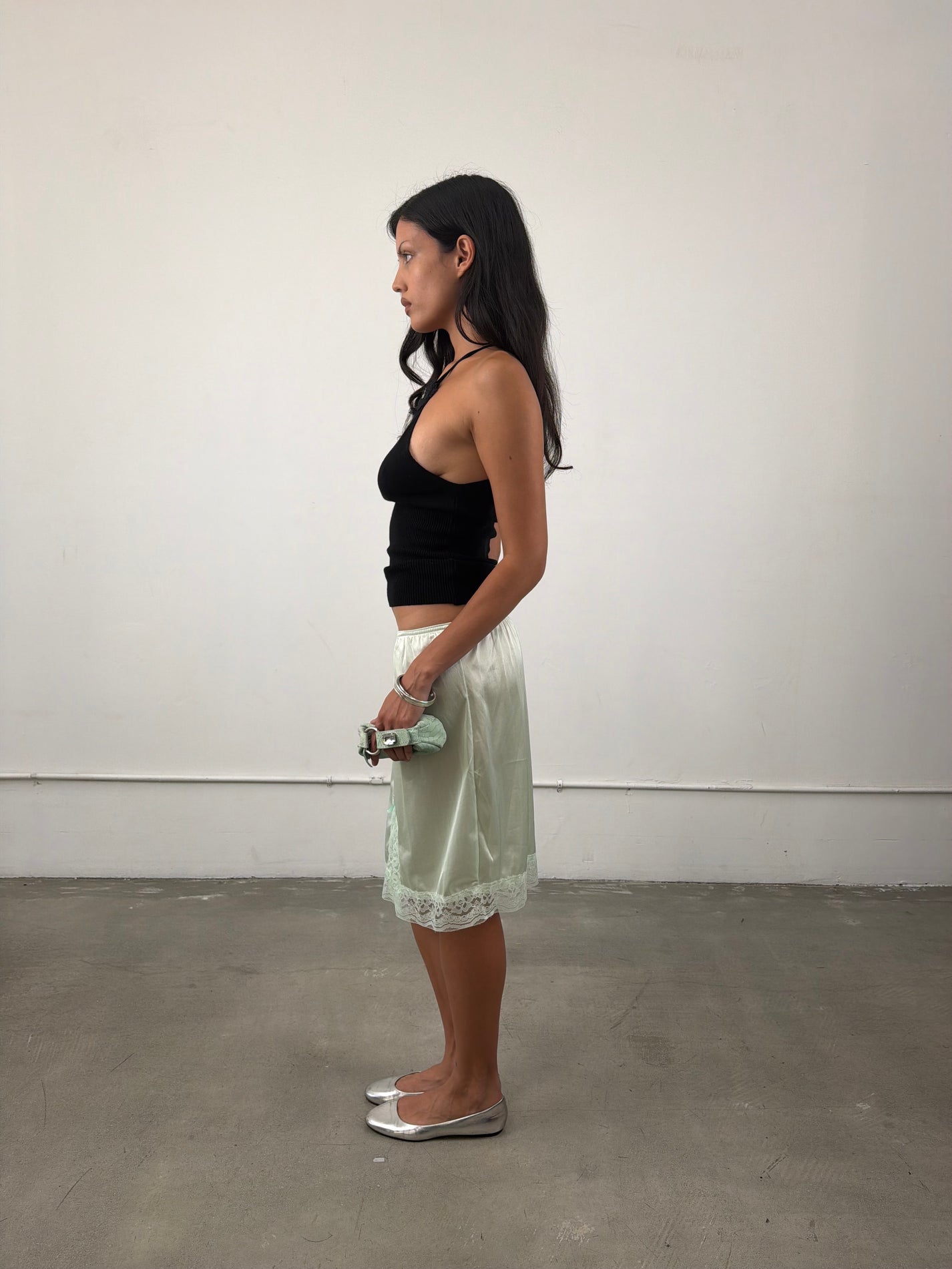 ‘Odessa’ Mint Lace Slip Skirt