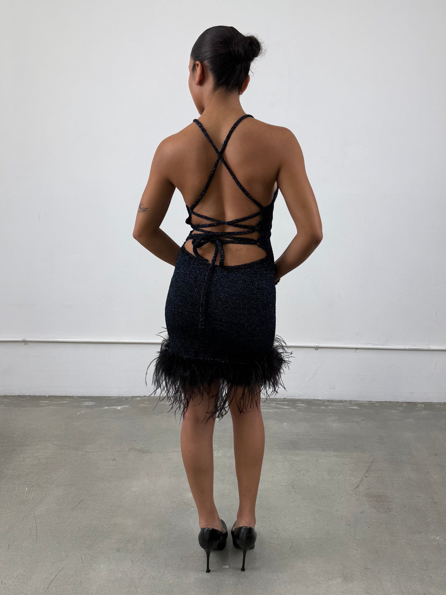 ‘Ysaline’ Metallic Ostrich Feather Dress