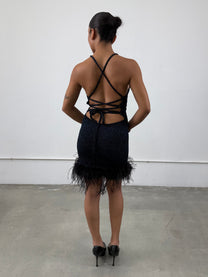 ‘Ysaline’ Metallic Ostrich Feather Dress