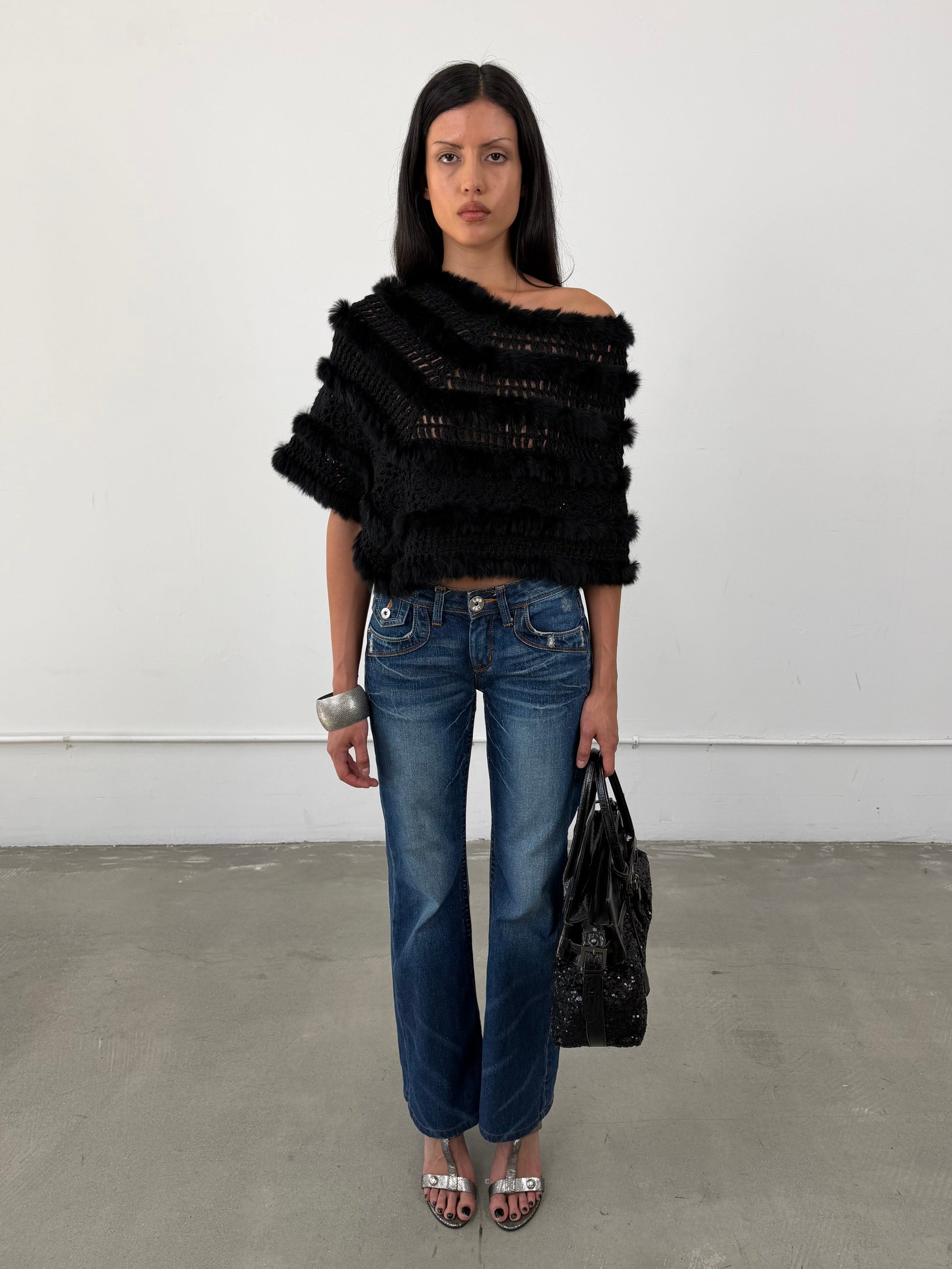 ‘Glauce’ Rabbit Fur Poncho