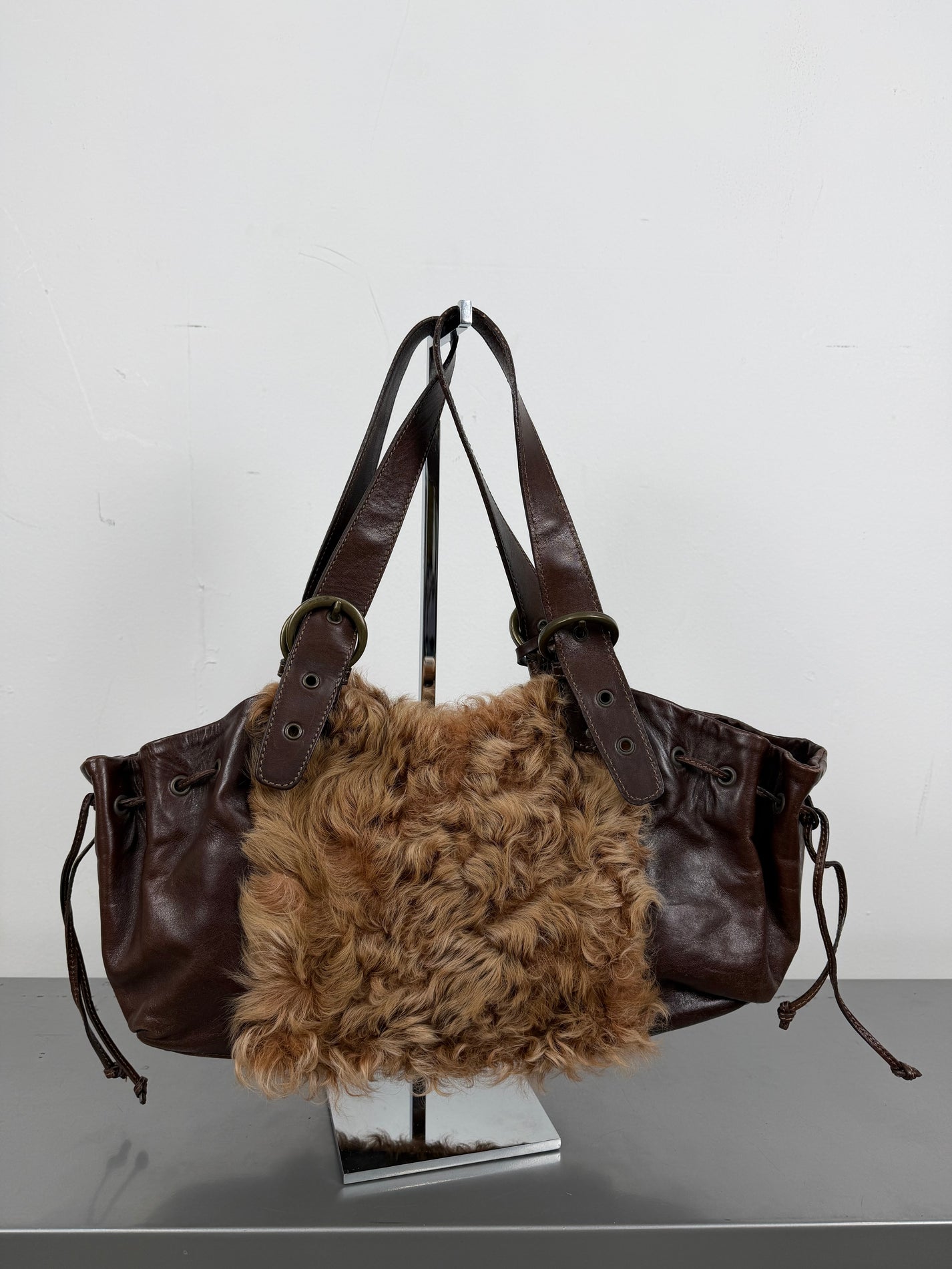 ‘Nara’ Italian Fur Leather Bag