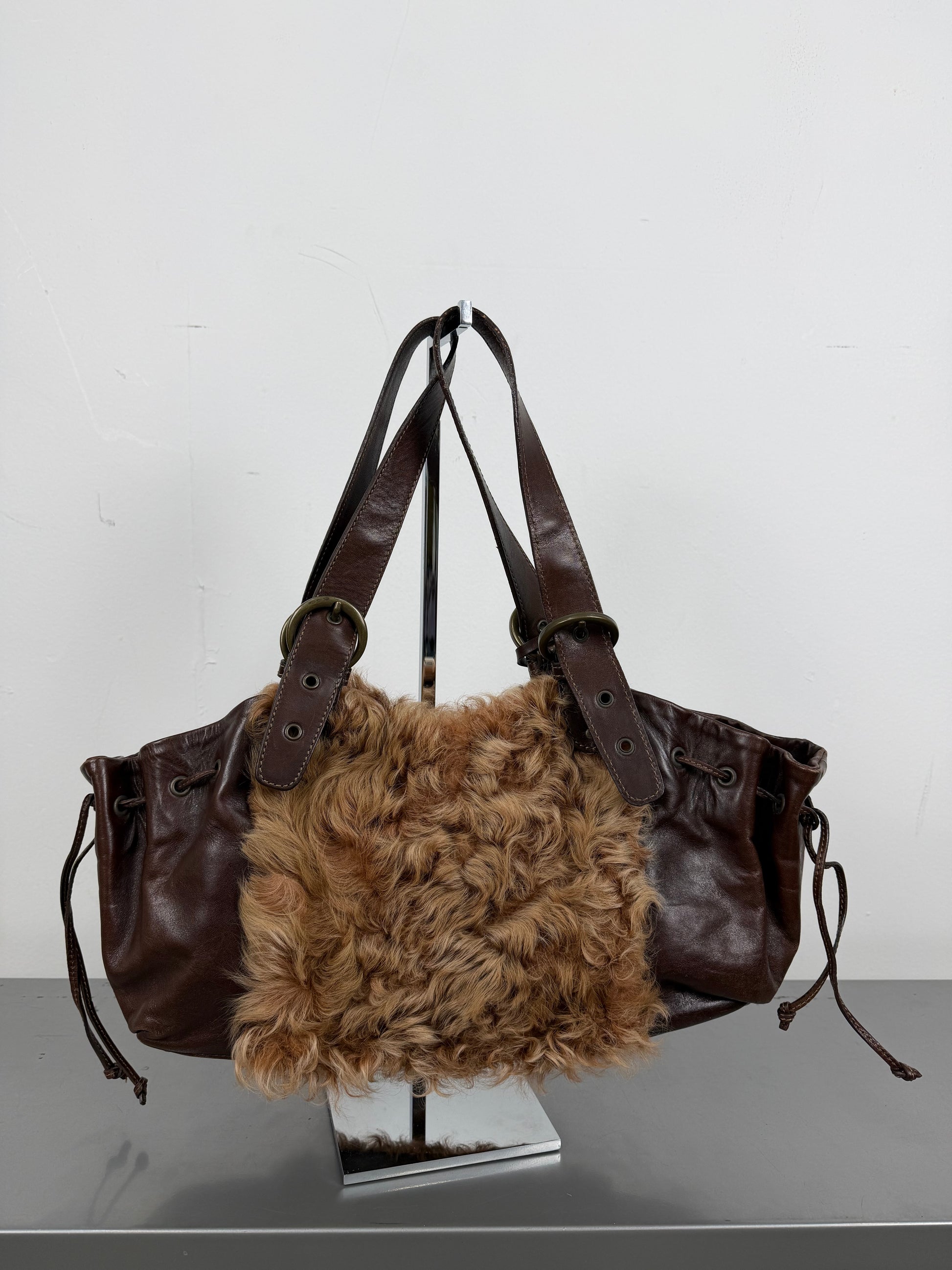 ‘Nara’ Italian Fur Leather Bag