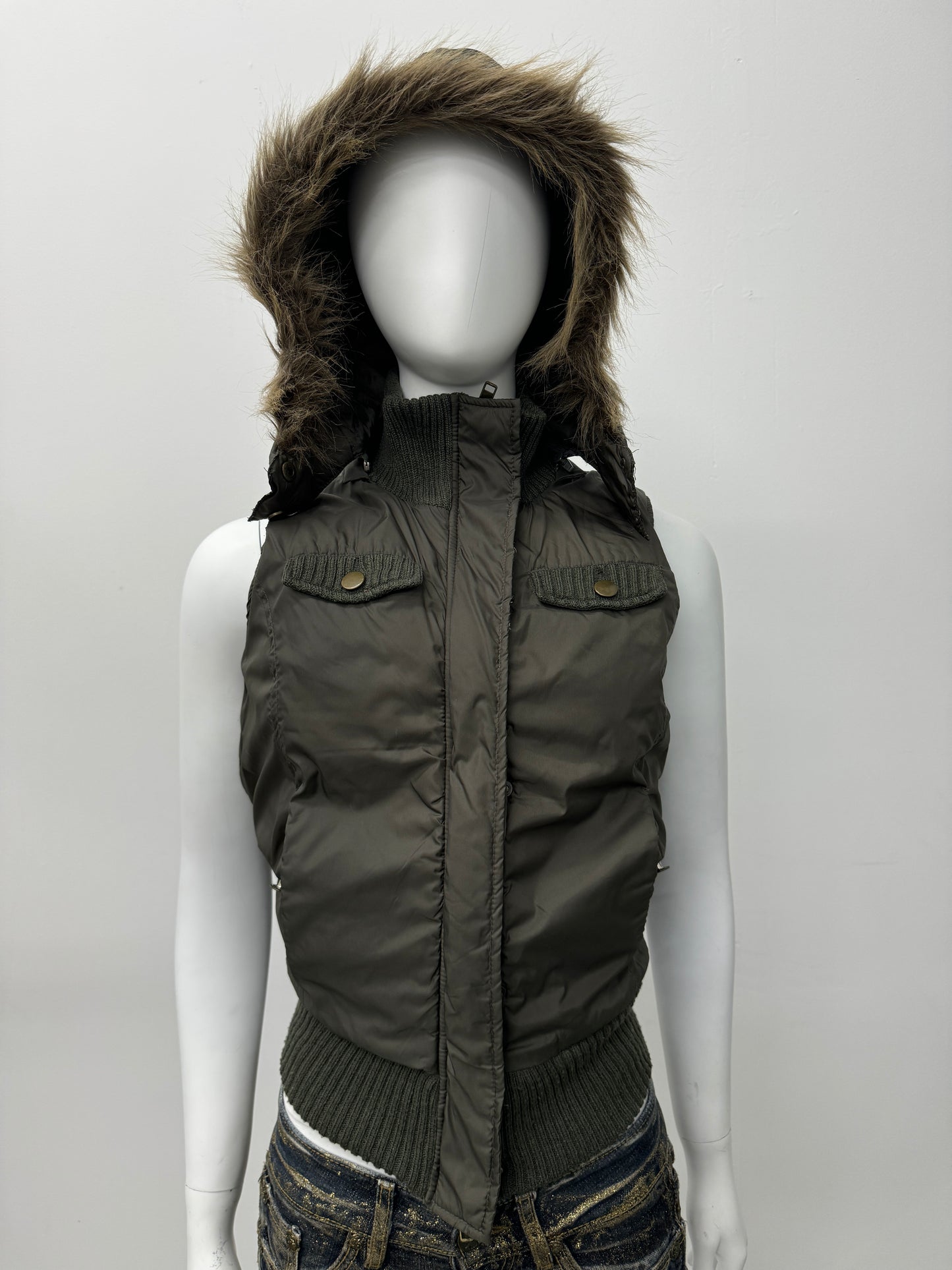 'Sanne' Green Fur Trim Vest