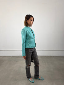 ‘Élodie’ Teal Leather Jacket