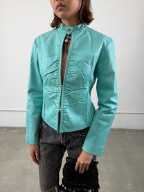 ‘Élodie’ Teal Leather Jacket
