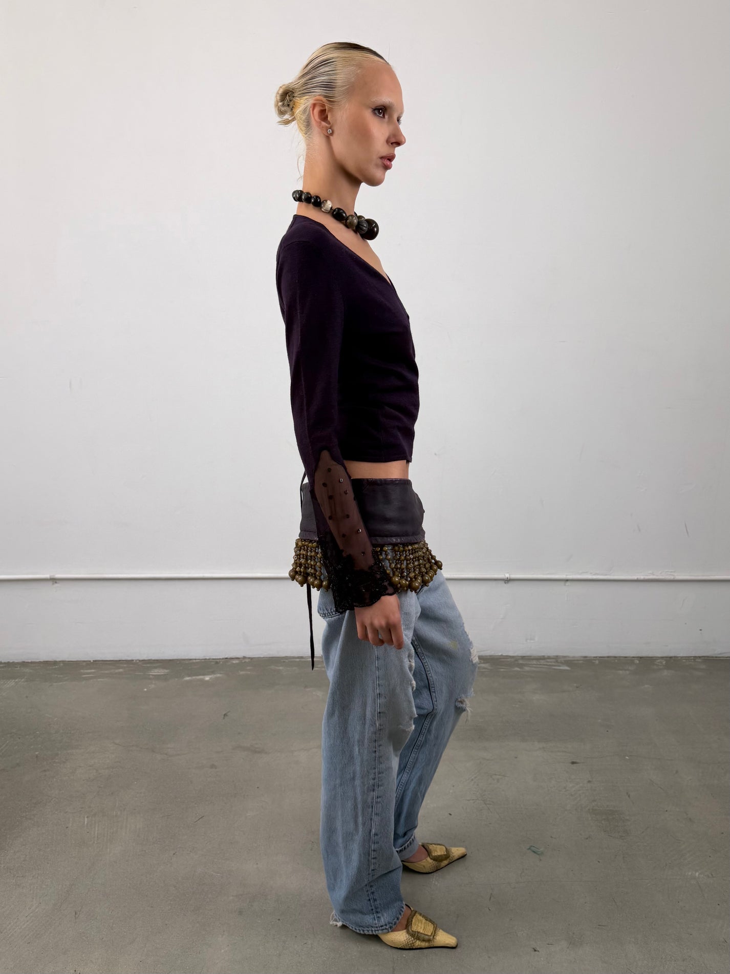 1of1 By 925 Leather Beaded Statement Belt