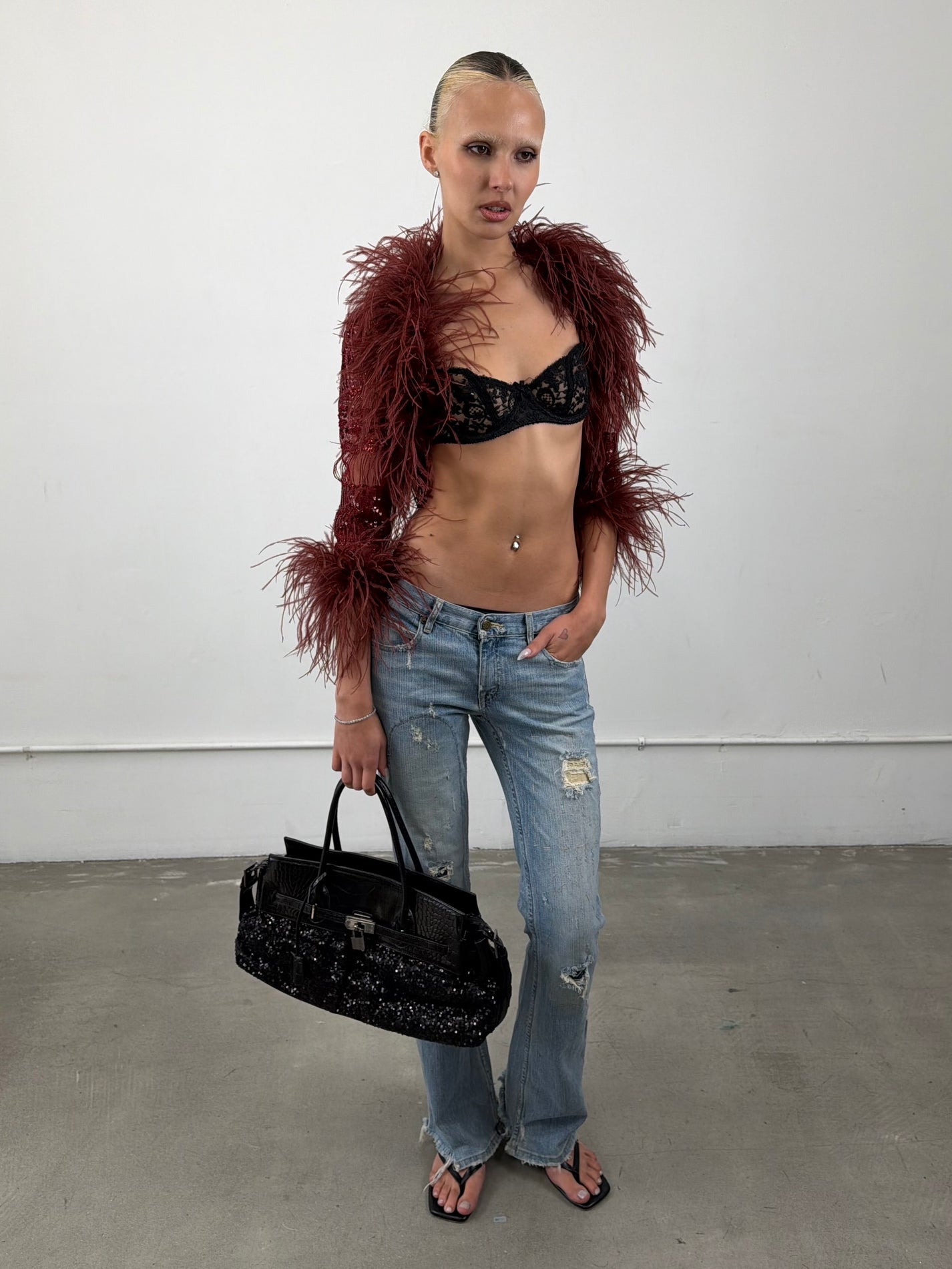 'Ione' Ostrich Feather Bolero