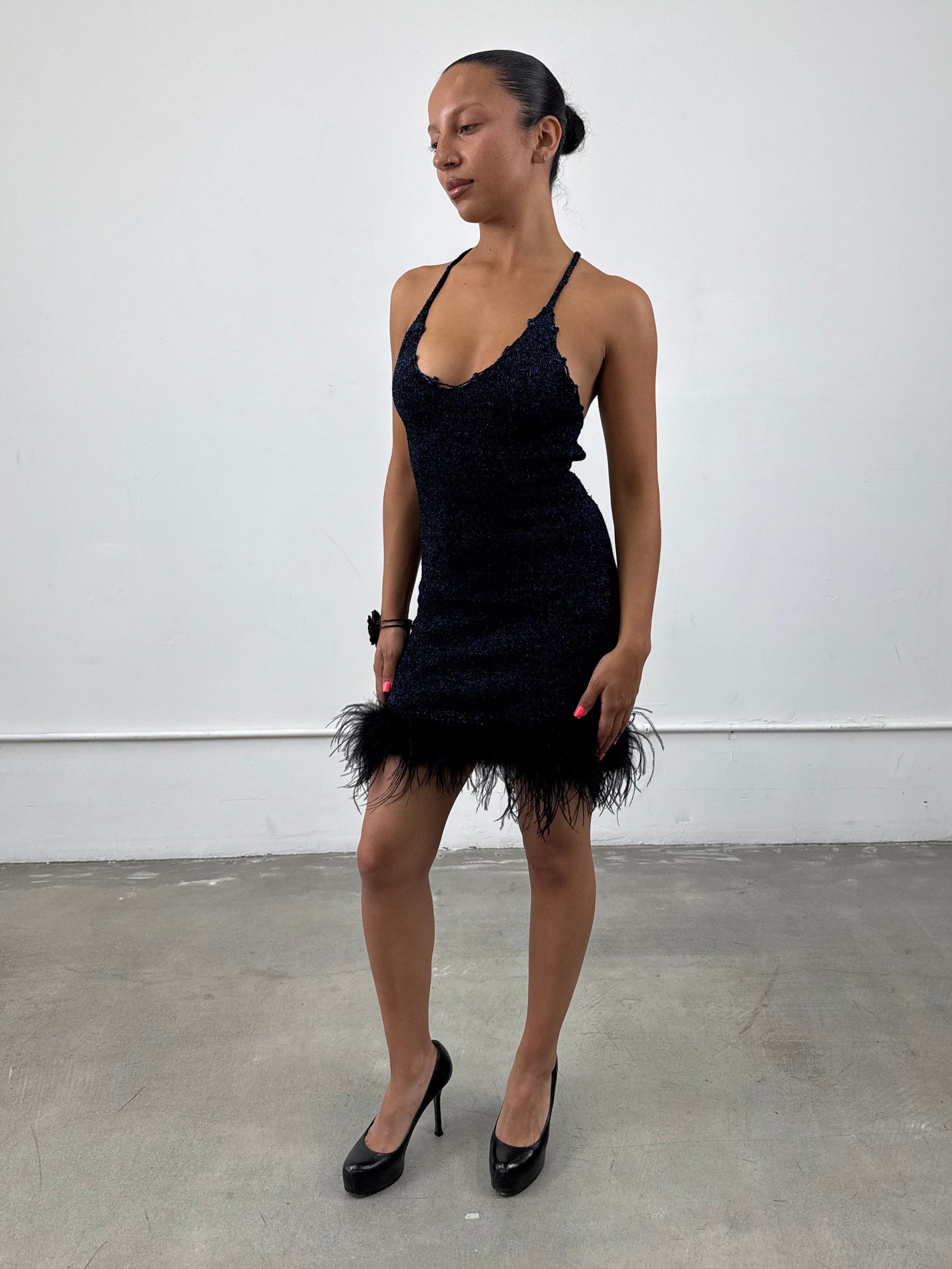‘Ysaline’ Metallic Ostrich Feather Dress