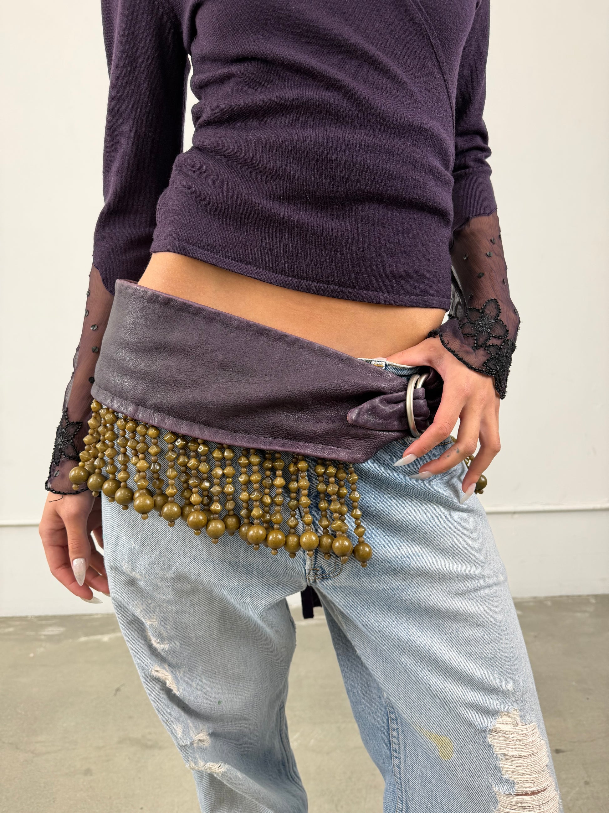 1of1 By 925 Leather Beaded Statement Belt
