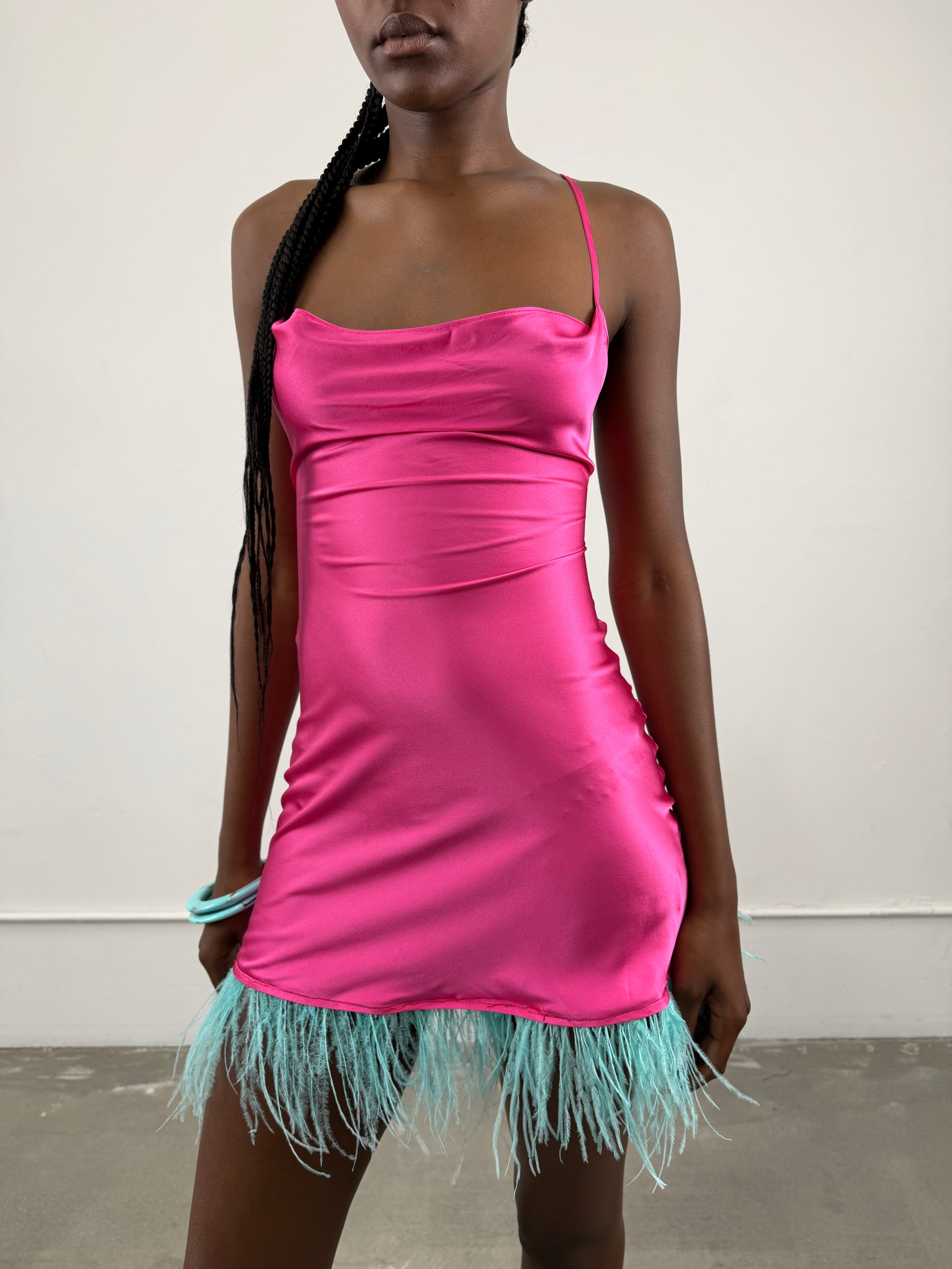 1of1 By 925 Ostrich Feather Slip Dress