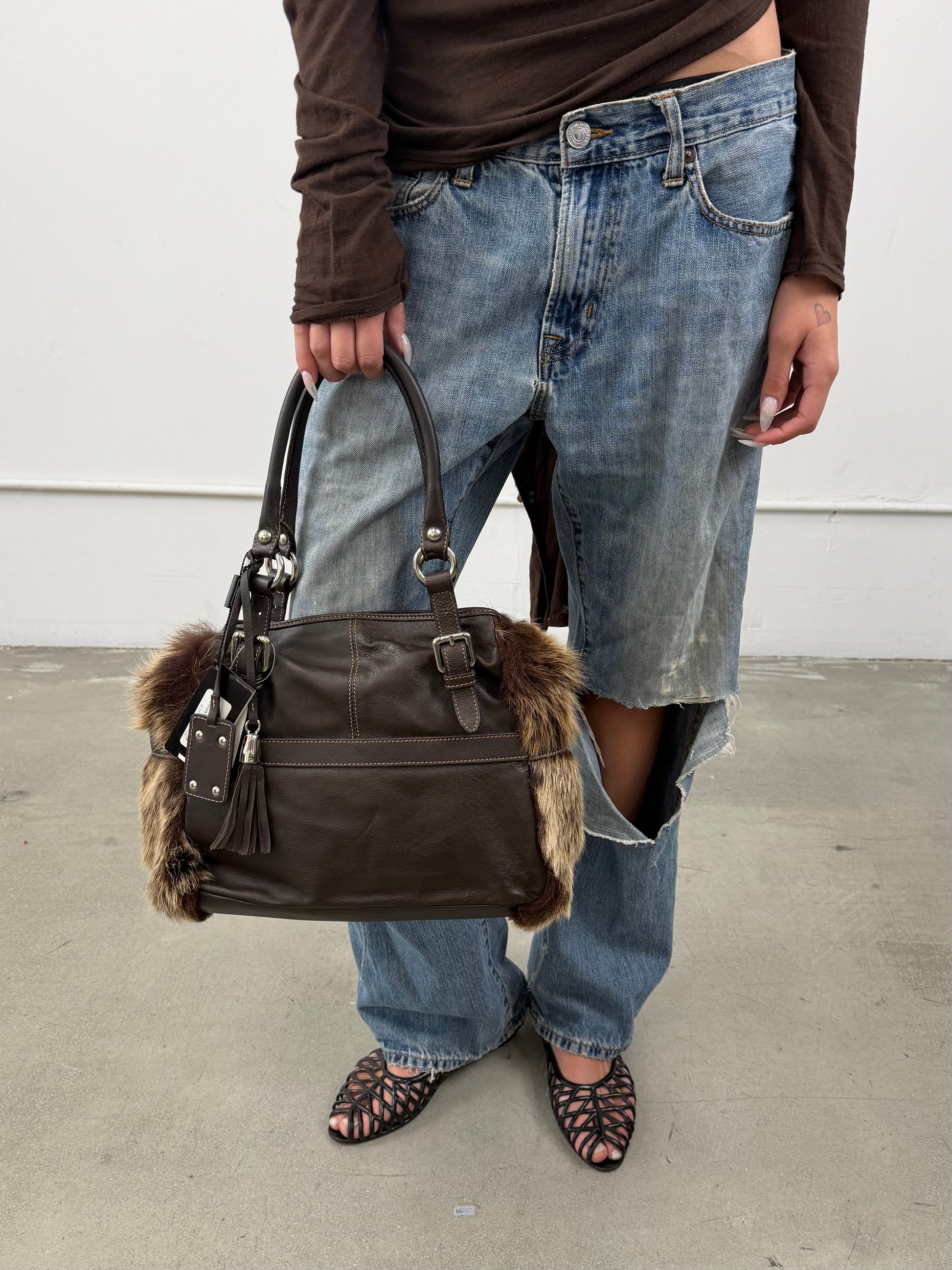 ‘Sara’ Italian Leather &amp; Fur Handbag