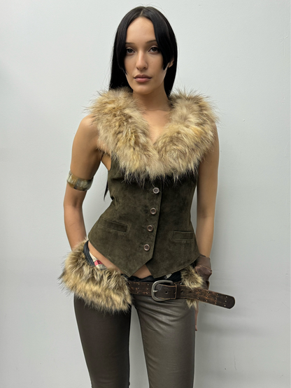 Suede and Fur Trim Vest