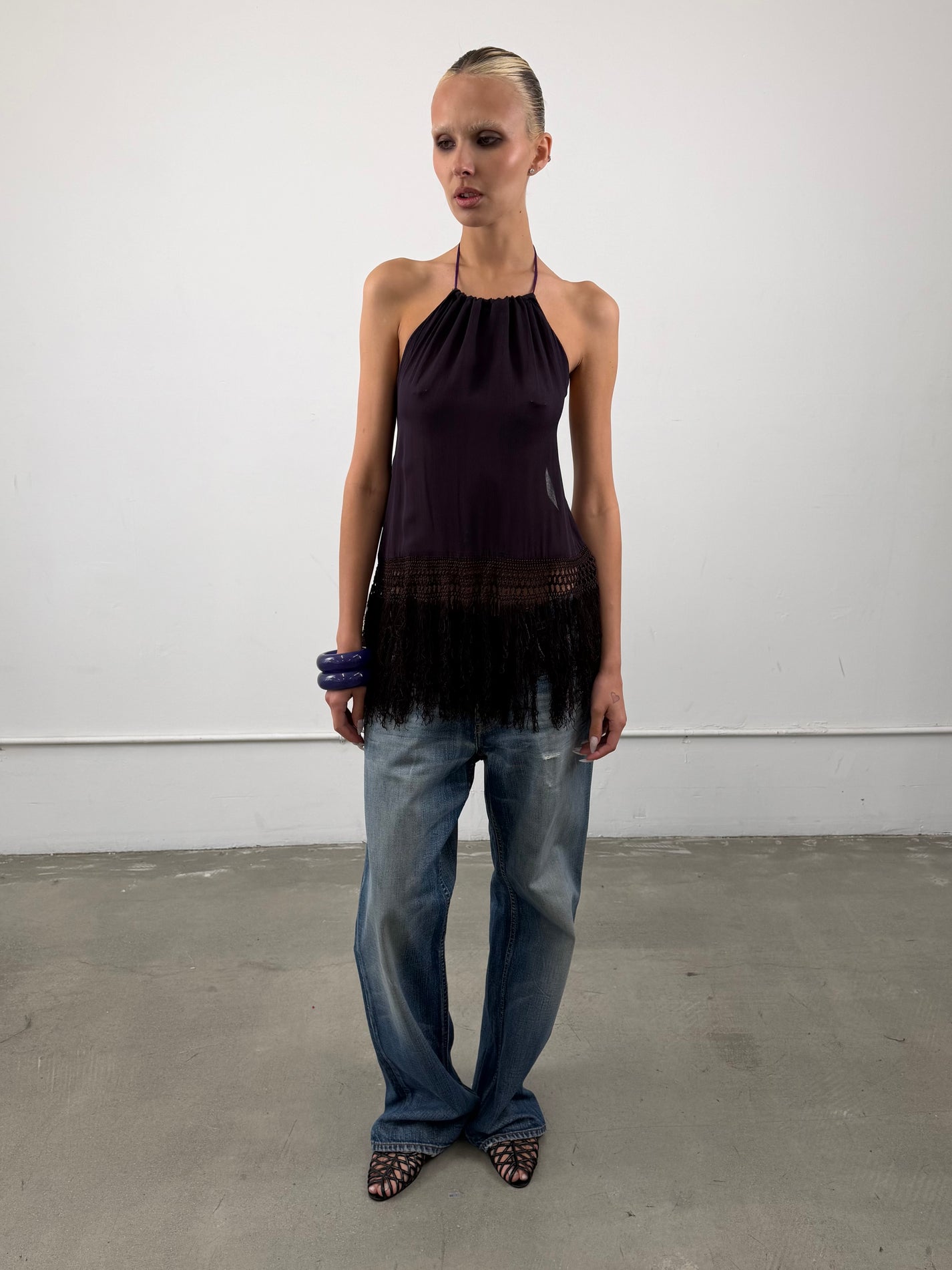 'Violet' Silk Fringe Hem Halter Top
