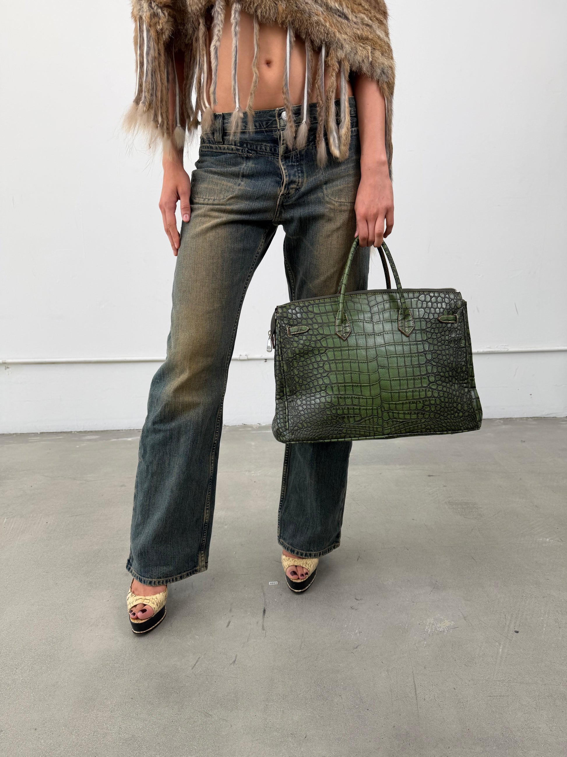 Embossed Animal Print Firkin Handbag