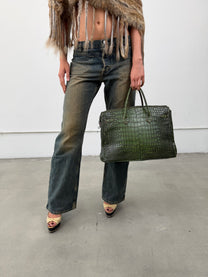 Embossed Animal Print Firkin Handbag