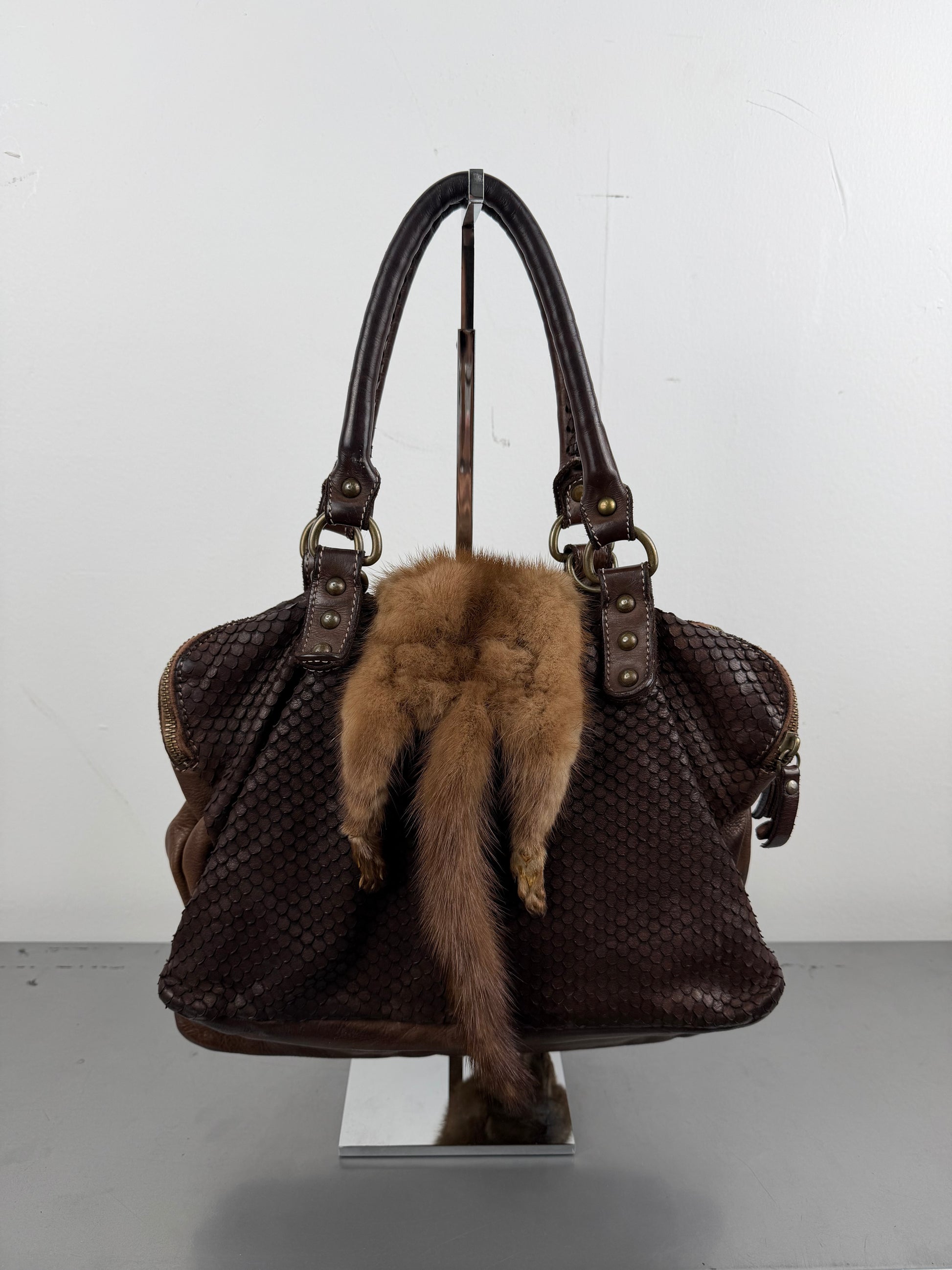 ‘Nina’ 1of1 Leather Fur Stole Handbag
