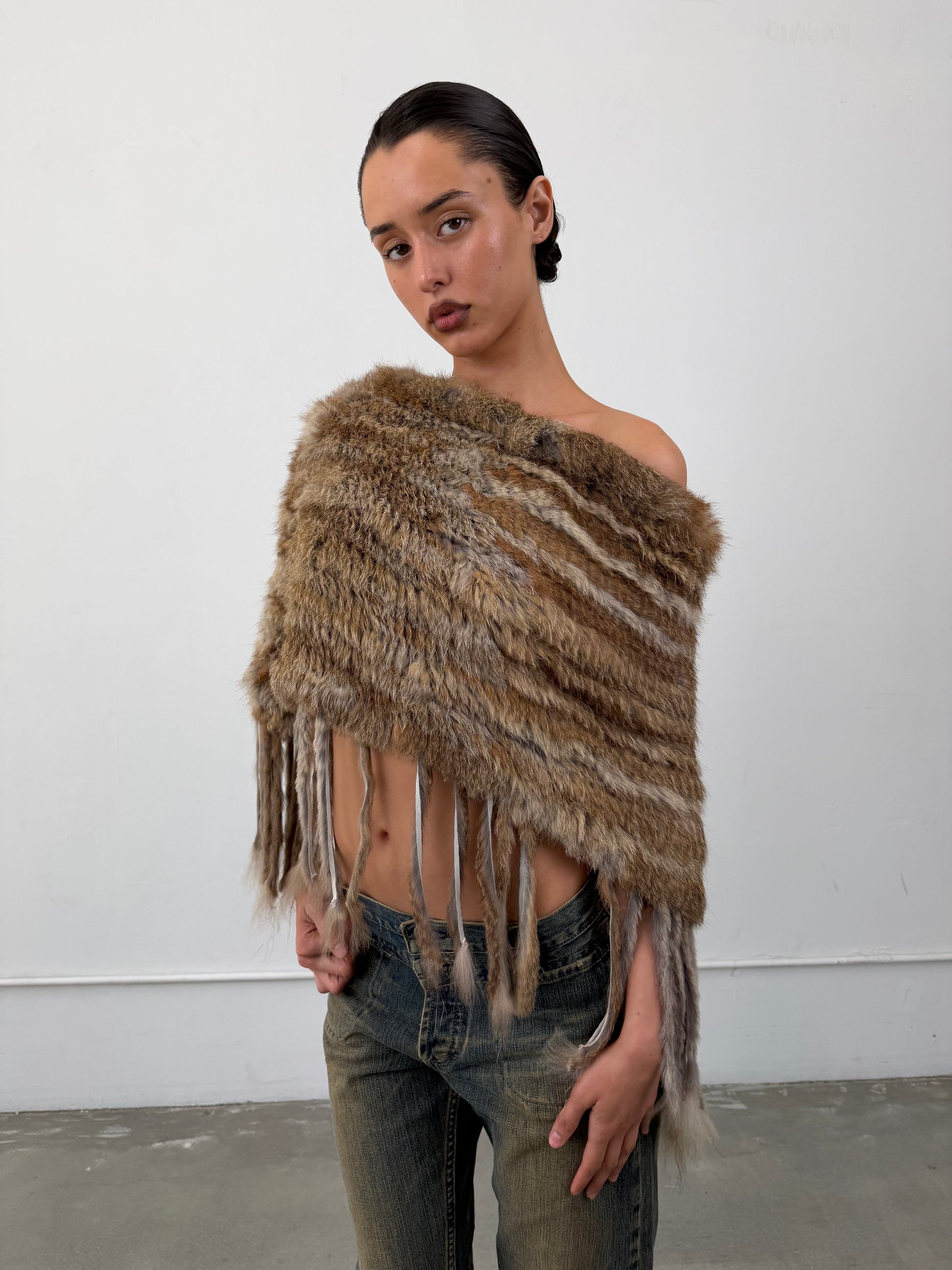 ‘Agil’ Rabbit Fur Poncho