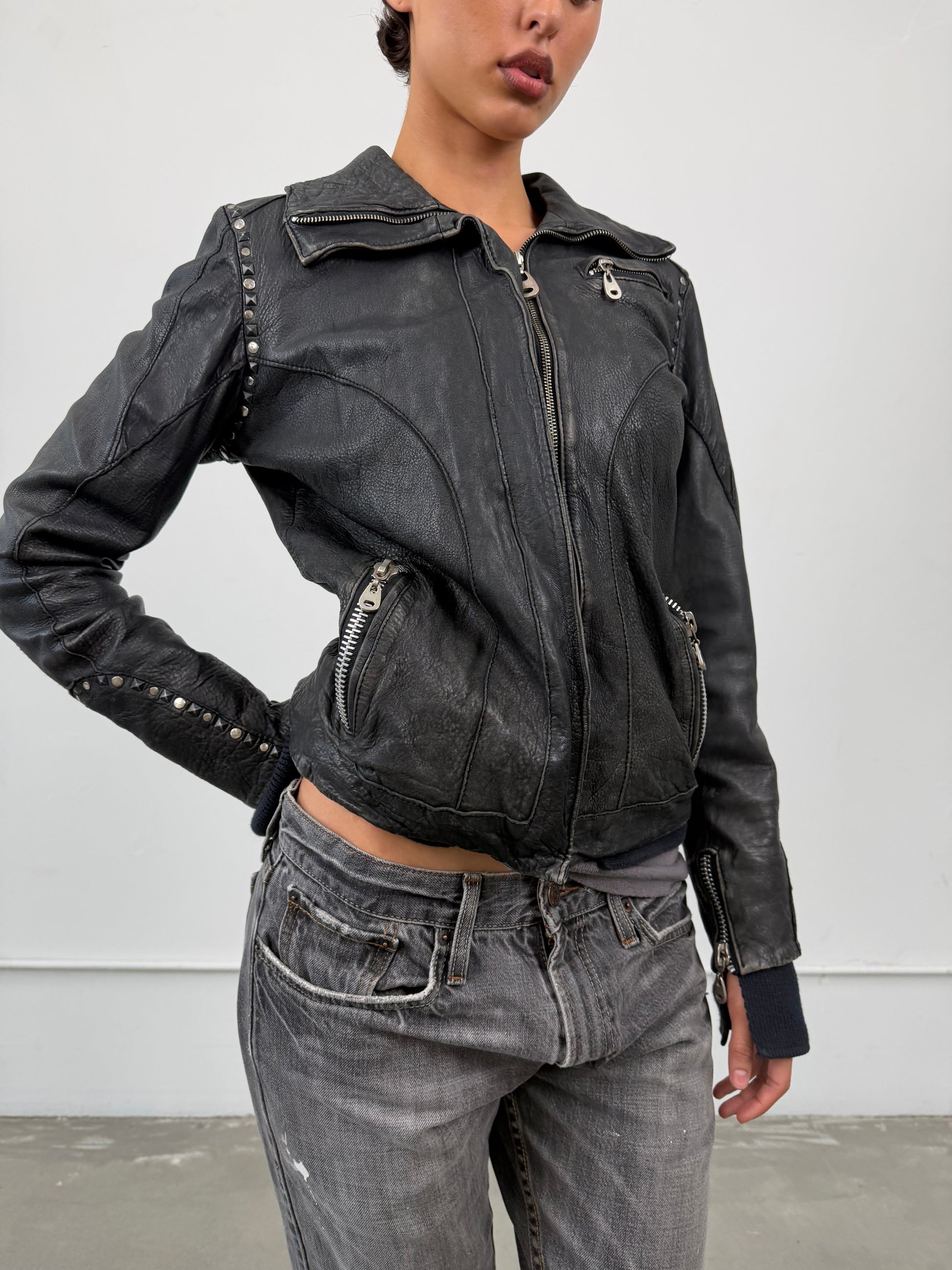 ‘Sabina’ Studded Leather Jacket