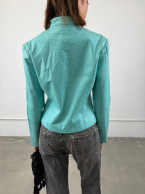 ‘Élodie’ Teal Leather Jacket