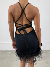‘Ysaline’ Metallic Ostrich Feather Dress