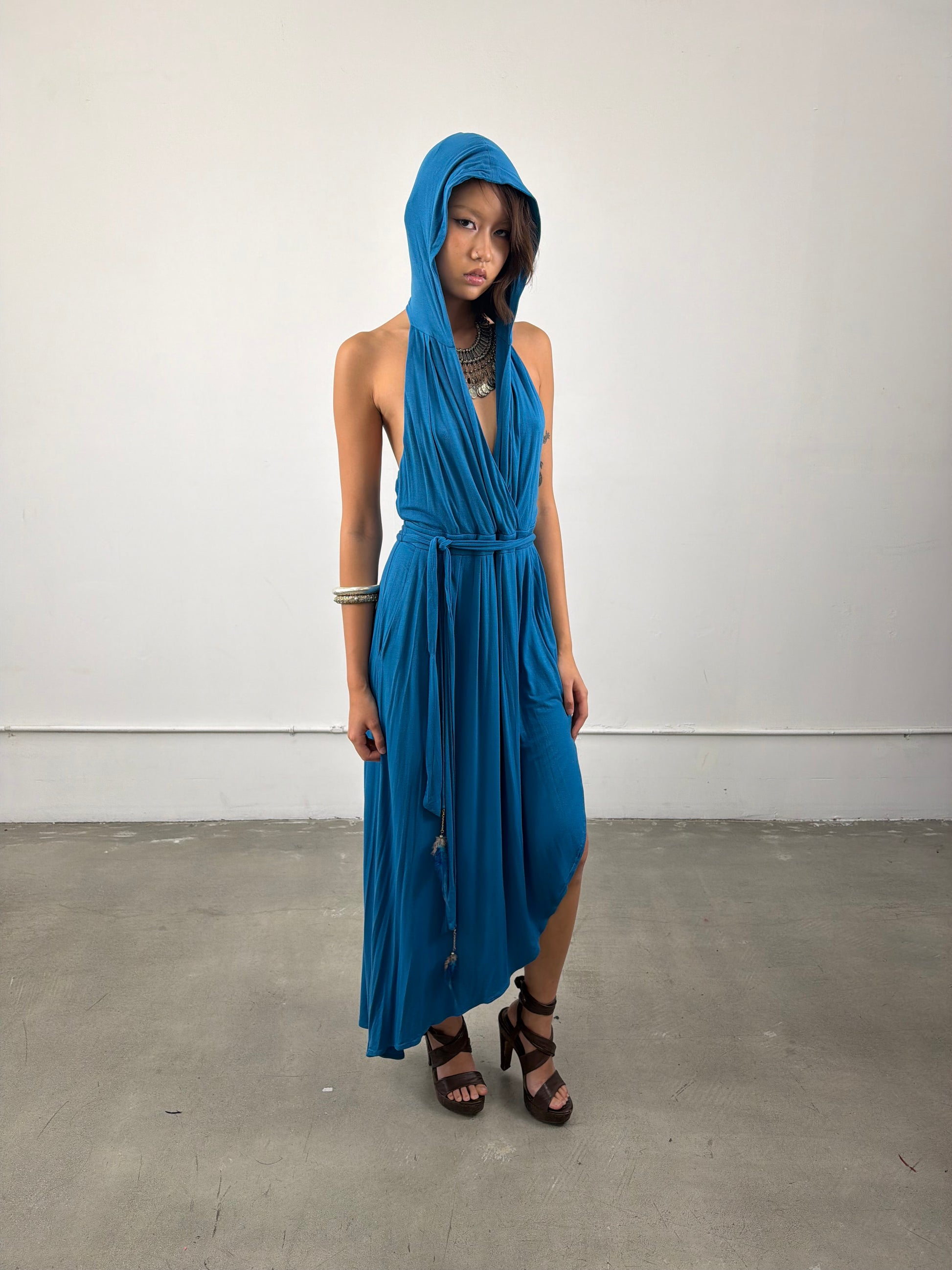 Bebe Hooded Dress w Feather Tassel