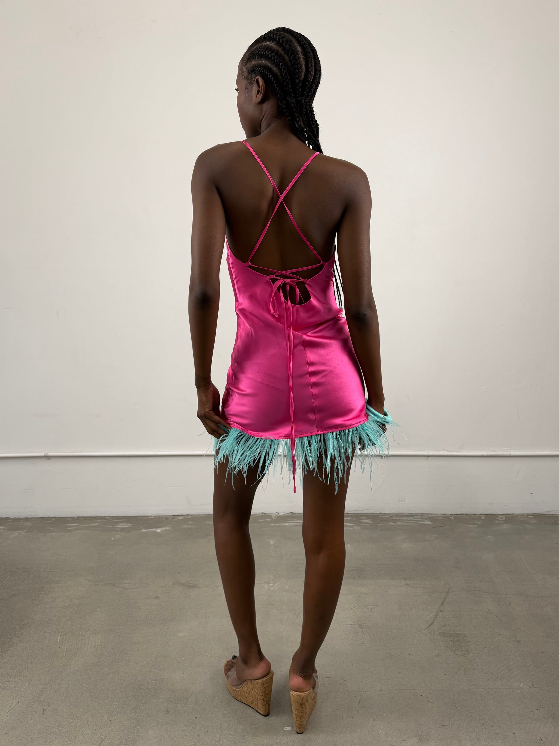 1of1 By 925 Ostrich Feather Slip Dress