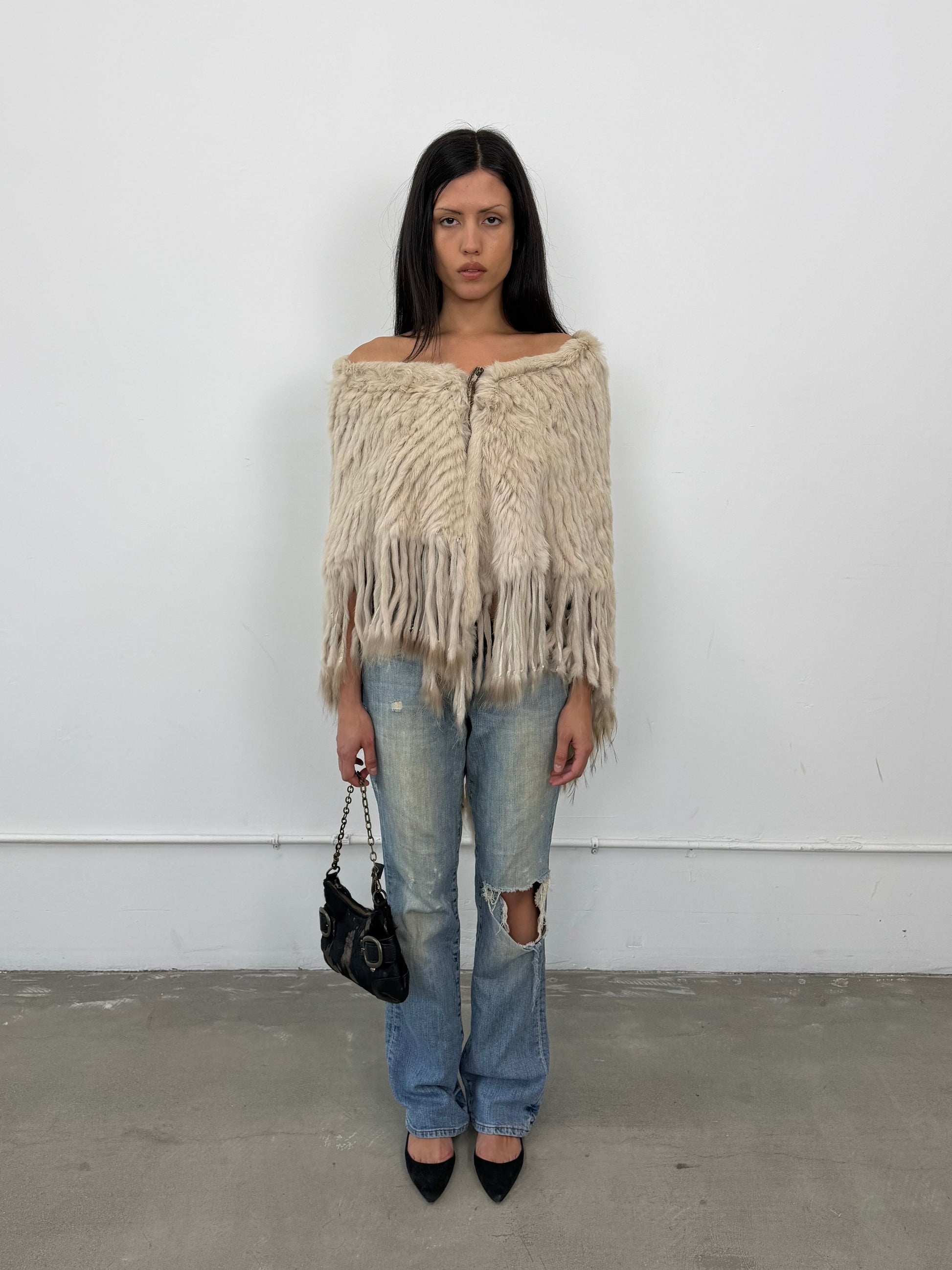 ‘Stasia’ Rabbit Fur Poncho