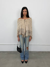 ‘Stasia’ Rabbit Fur Poncho