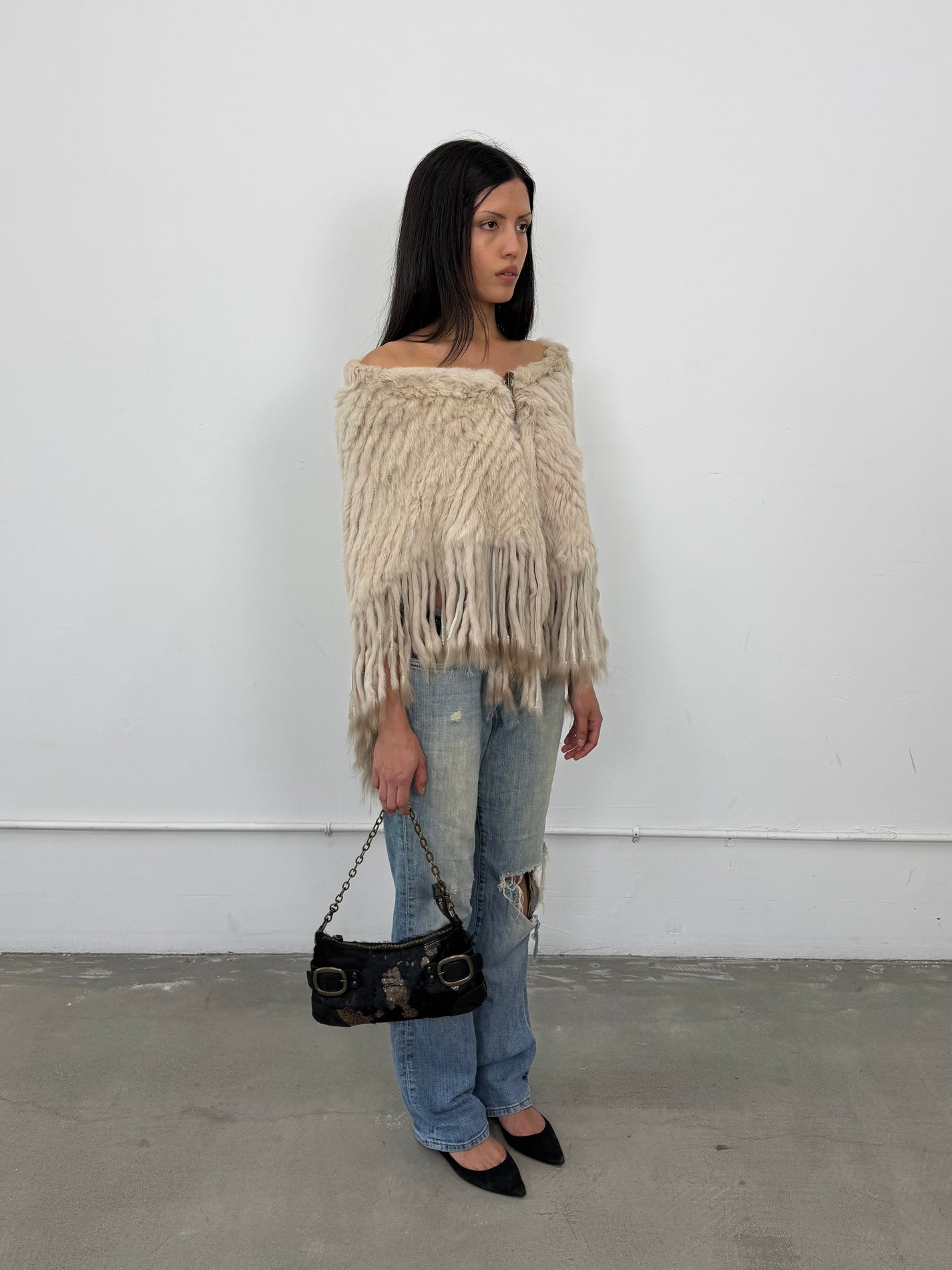 ‘Stasia’ Rabbit Fur Poncho