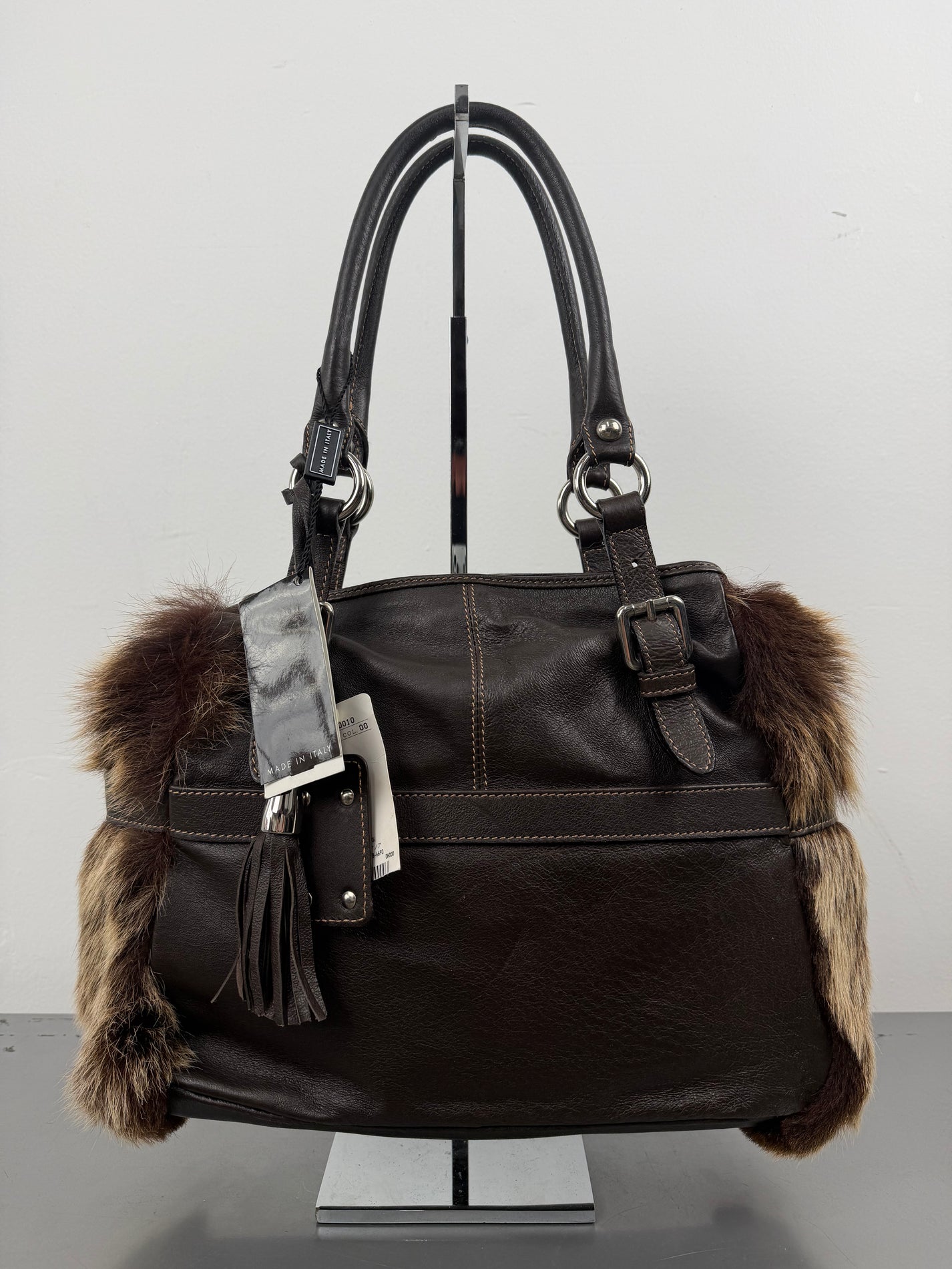 ‘Sara’ Italian Leather &amp; Fur Handbag