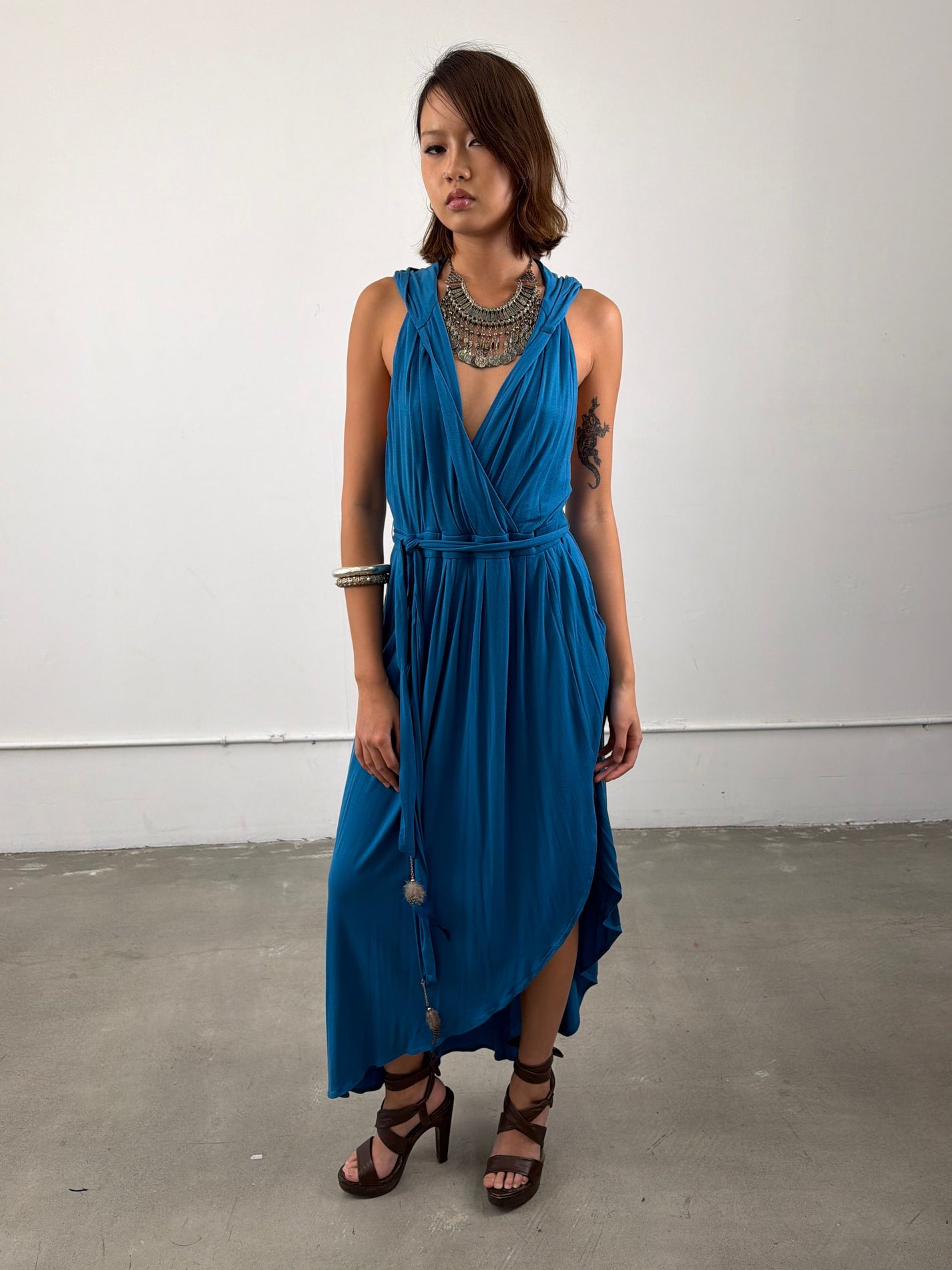 Bebe Hooded Dress w Feather Tassel
